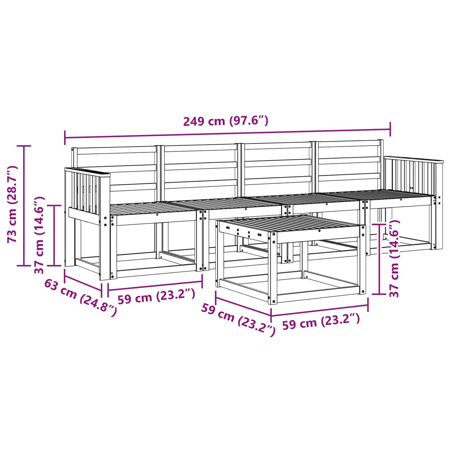 Utendørs sofa-sett 5 stk. Hvit Solid akasietre