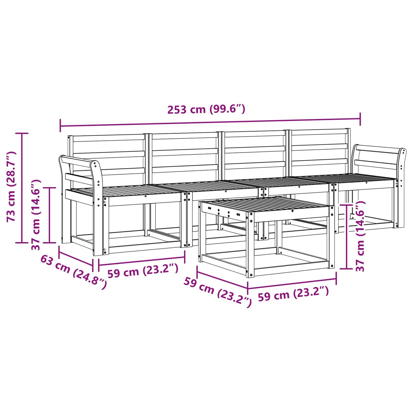 Utendørs sofa-sett 5 stk. Hvit Solid akasietre