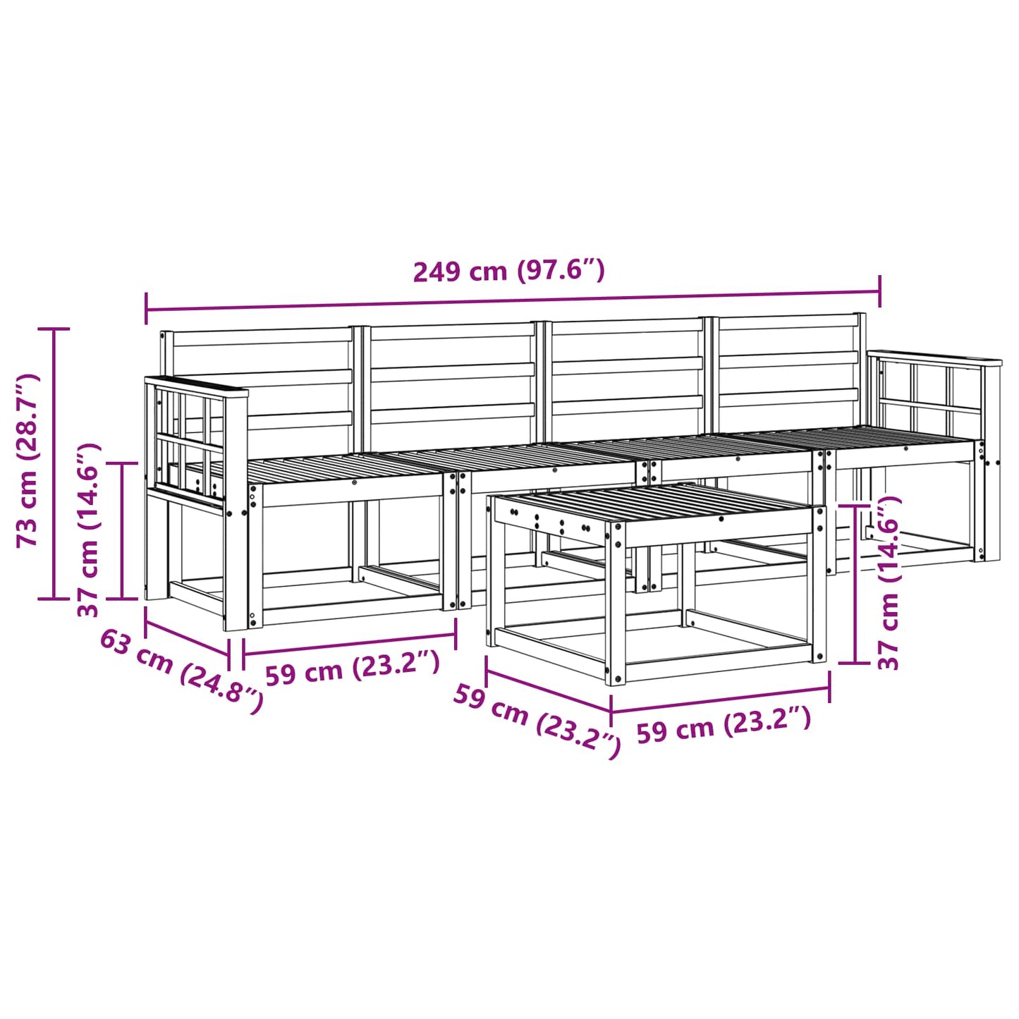 Utendørs sofa-sett 5 stk. Hvit Solid akasietre