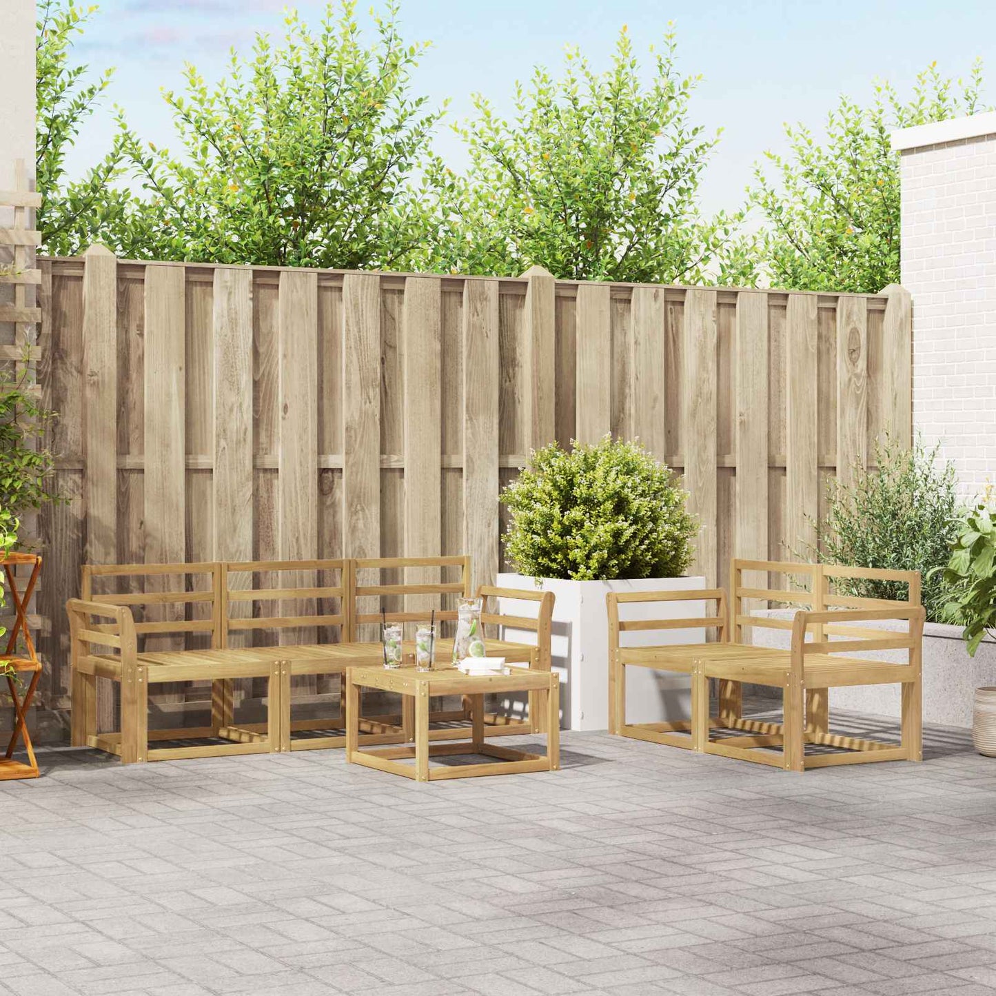 Utendørs sofa-sett 6 pcs Hvit 59 x 59 x 37 cm Solid akasietre
