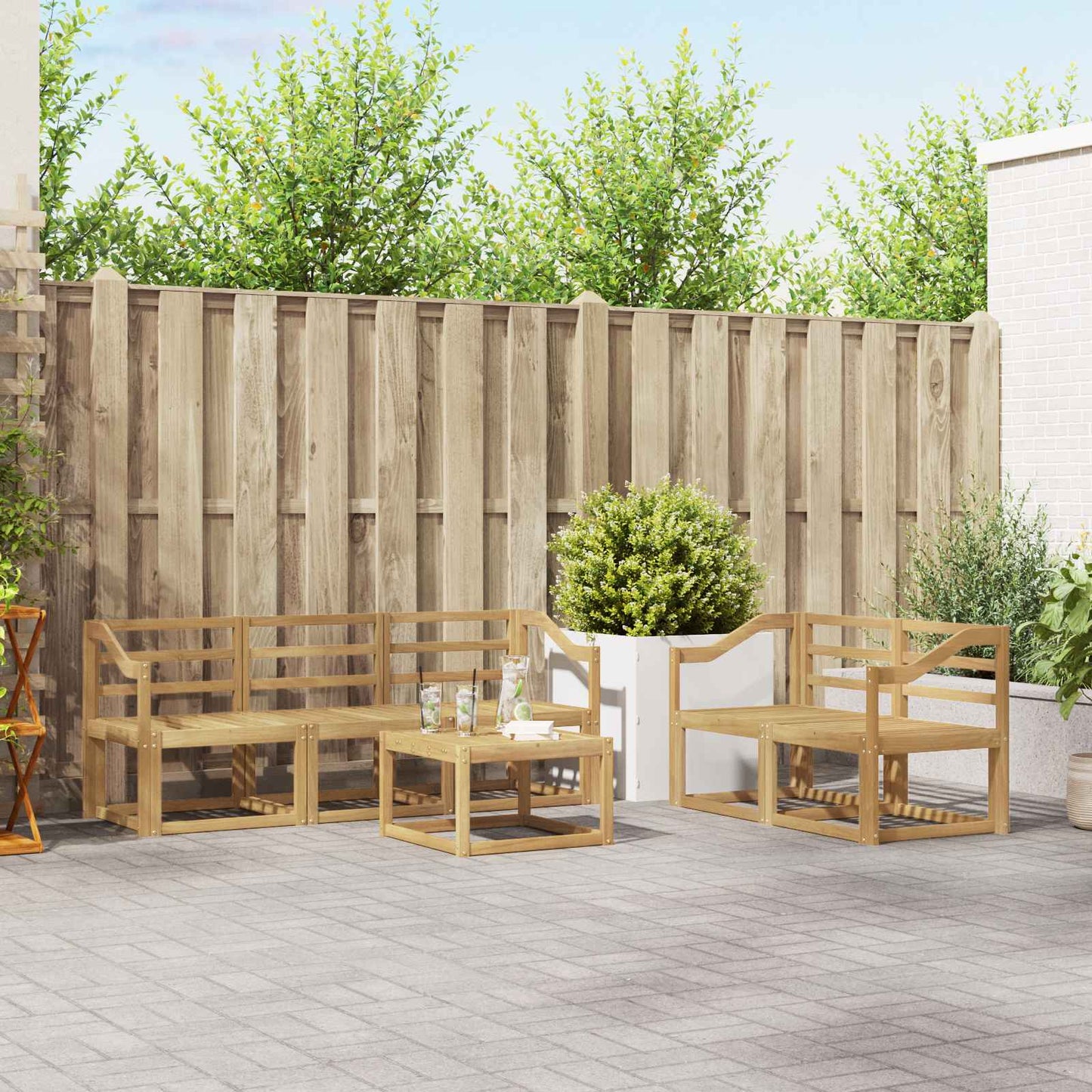 Utendørs sofa-sett 6 pcs Hvit 59 x 59 x 37 cm Solid akasietre