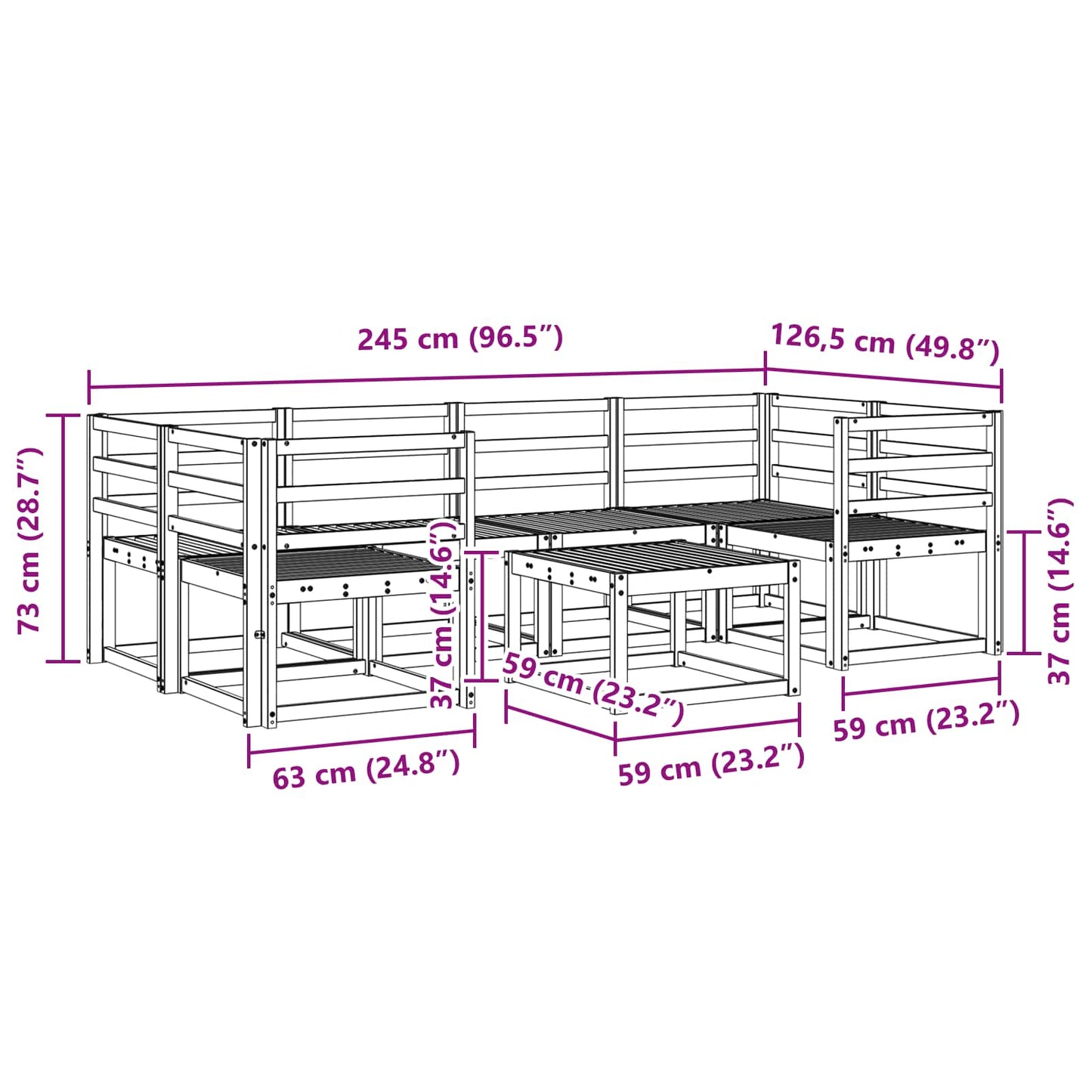 Utendørs sofa-sett 7 pcs Hvit 59 x 59 x 37 cm Solid akasietre