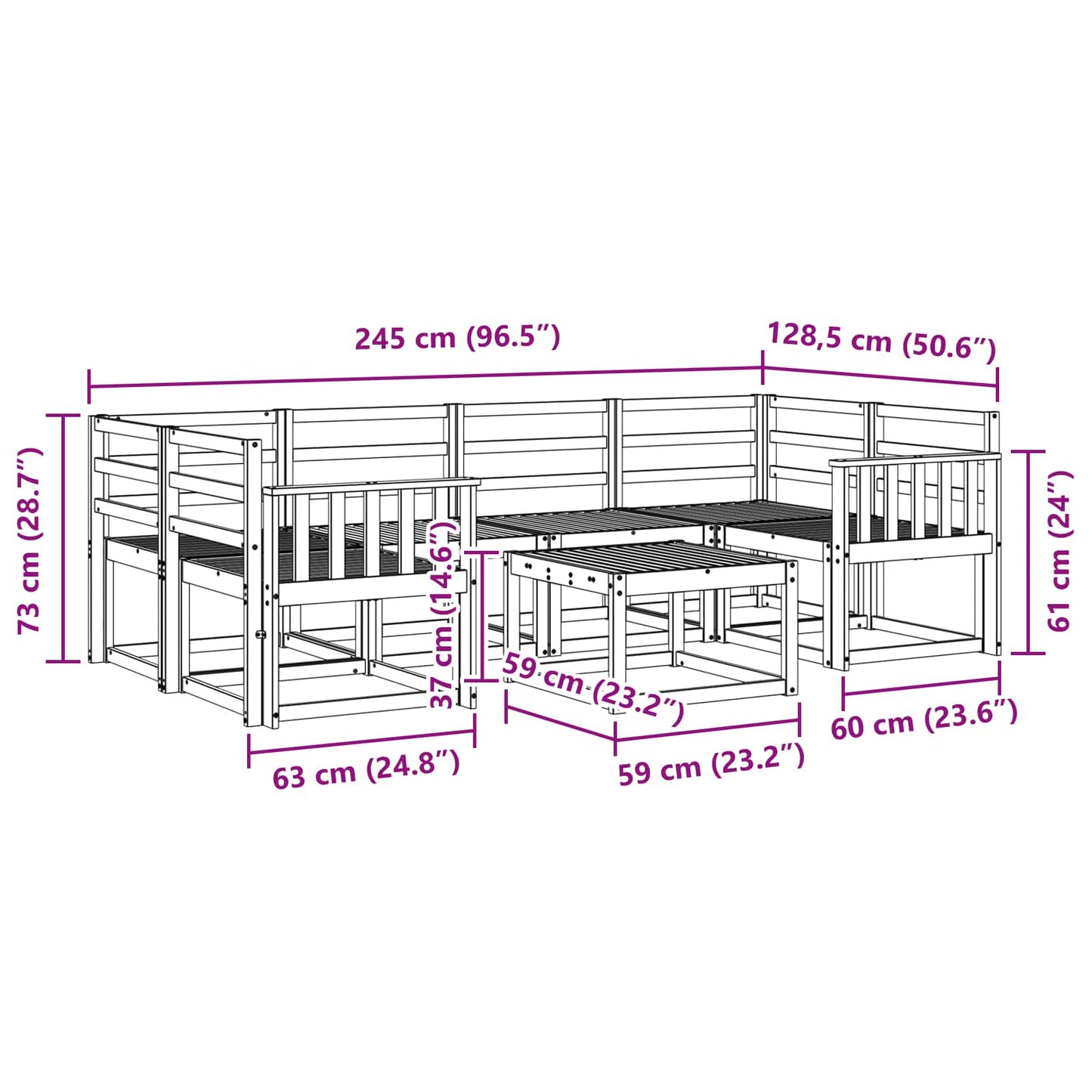 Utendørs sofa-sett 7 pcs Hvit 59 x 59 x 37 cm Solid akasietre