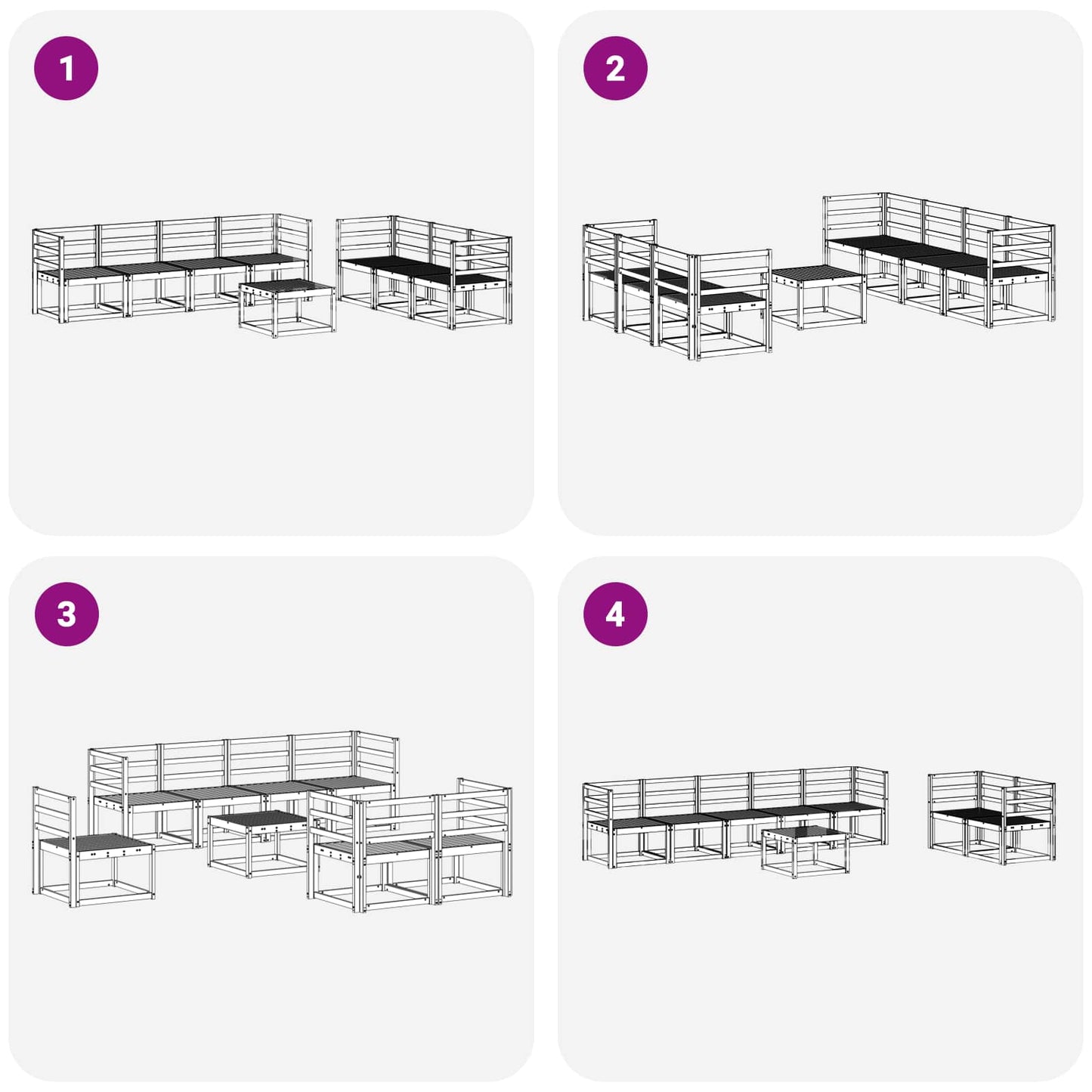 Utendørs sofa-sett 8 pcs Hvit 59 x 59 x 37 cm Solid akasietre