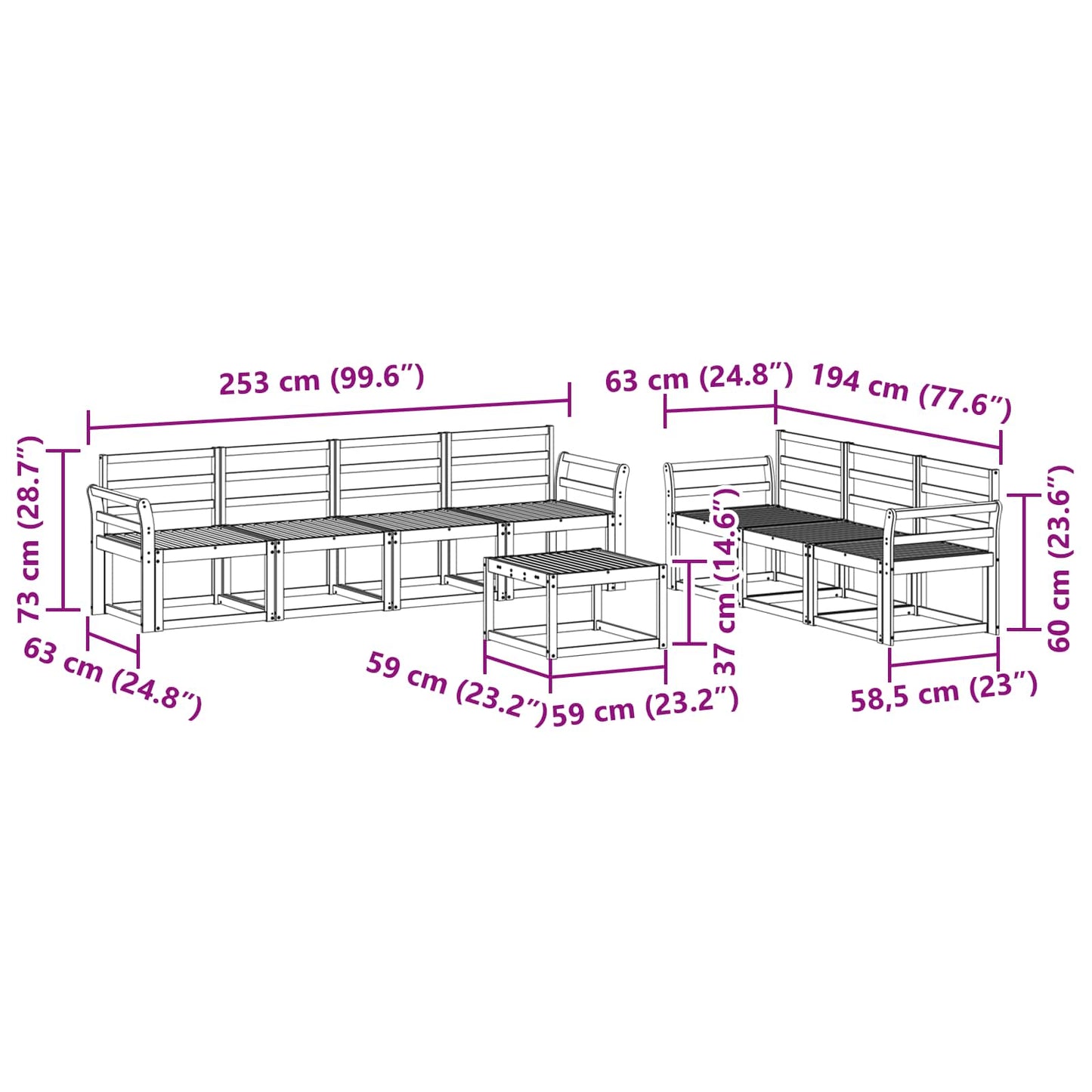 Utendørs sofa-sett 8 pcs Hvit 59 x 59 x 37 cm Solid akasietre