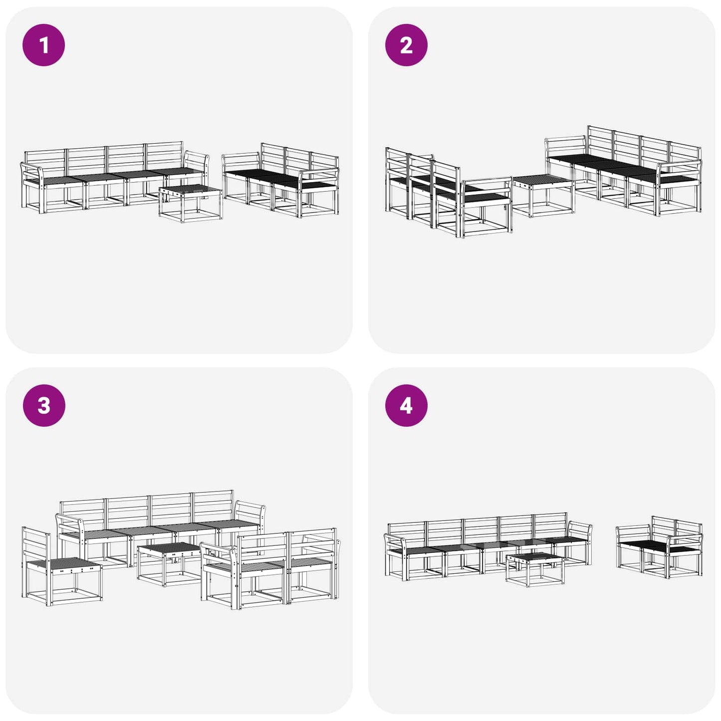 Utendørs sofa-sett 8 pcs Hvit 59 x 59 x 37 cm Solid akasietre