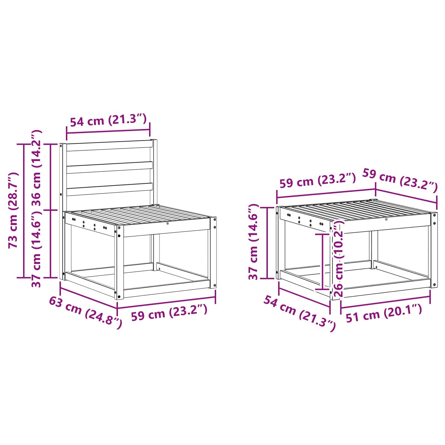 Utendørs sofa-sett 8 pcs Hvit 59 x 59 x 37 cm Solid akasietre