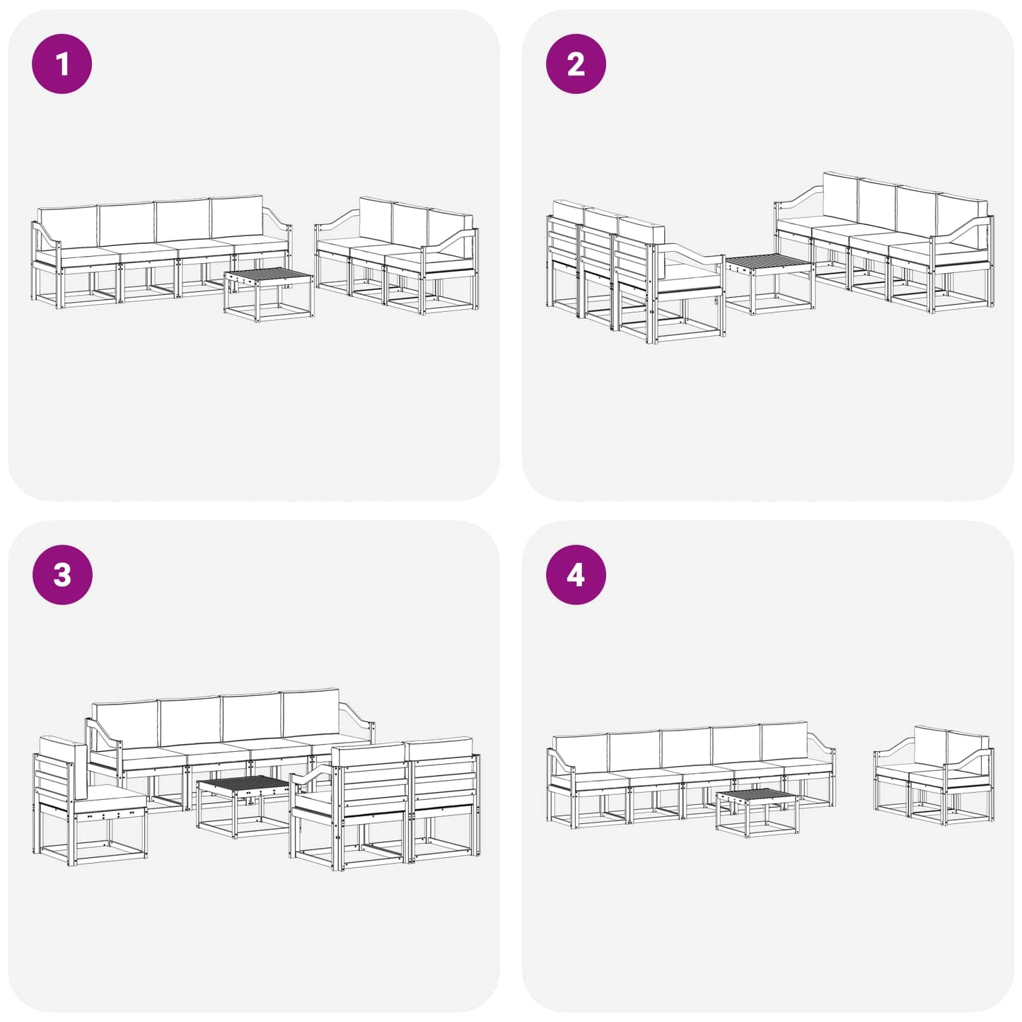 Utendørs sofa-sett 8 pcs Hvit 59 x 59 x 37 cm Solid akasietre
