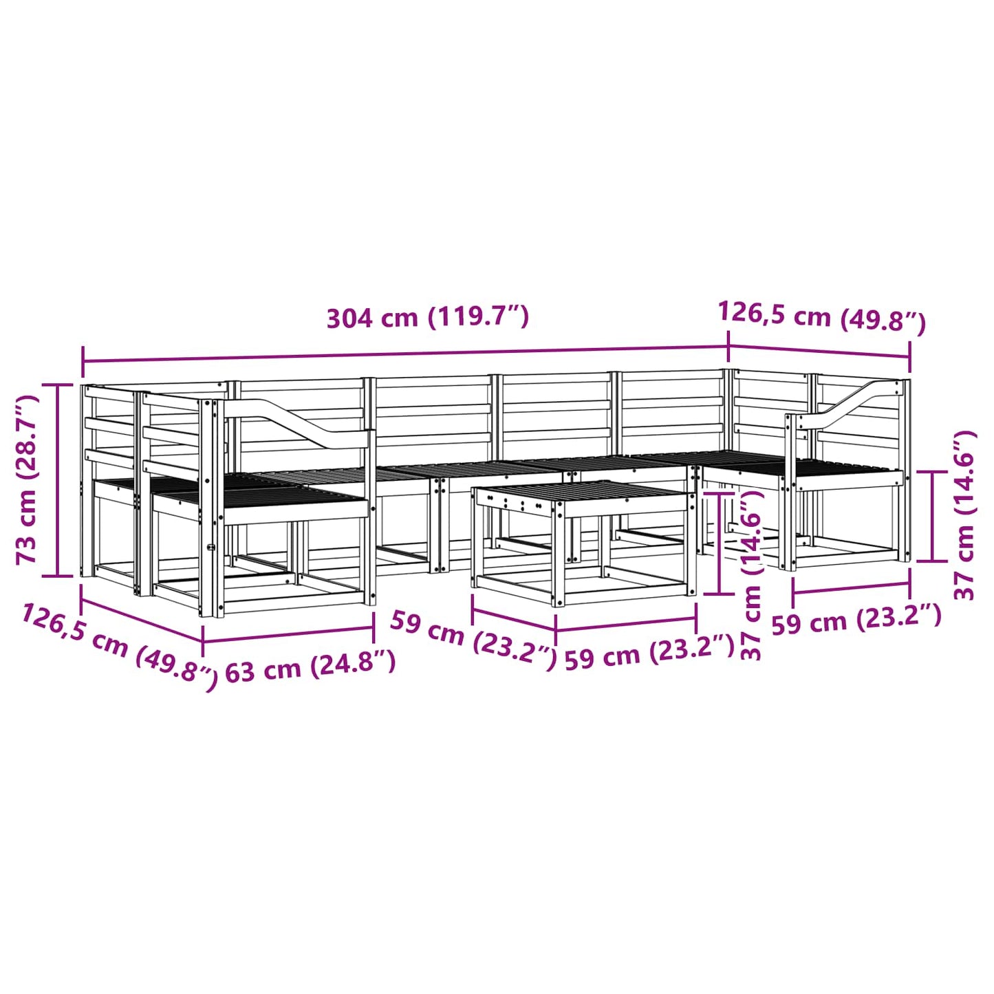 Utendørs sofa-sett 8 pcs Hvit 59 x 59 x 37 cm Solid akasietre