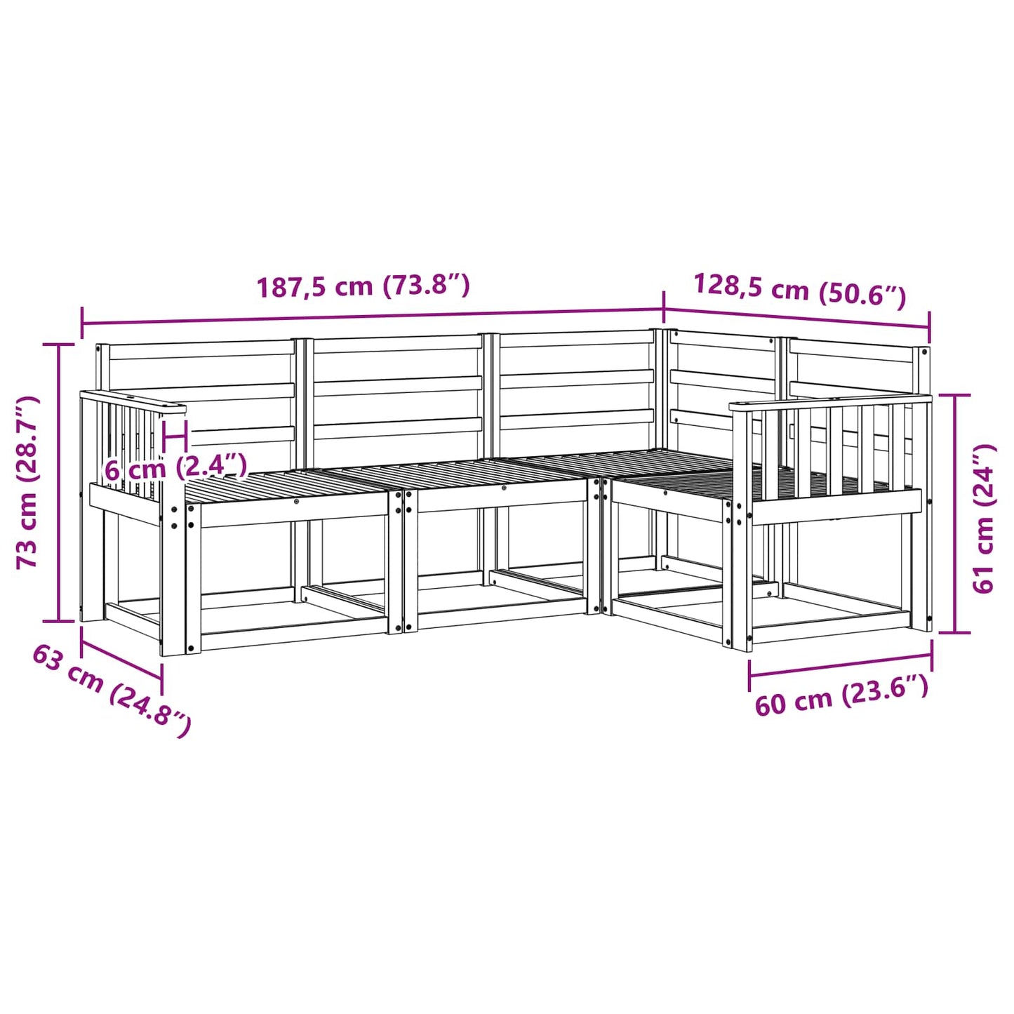 Utendørs sofa-sett 4 pcs Hvit 187,5 x 128,5 x 73 cm