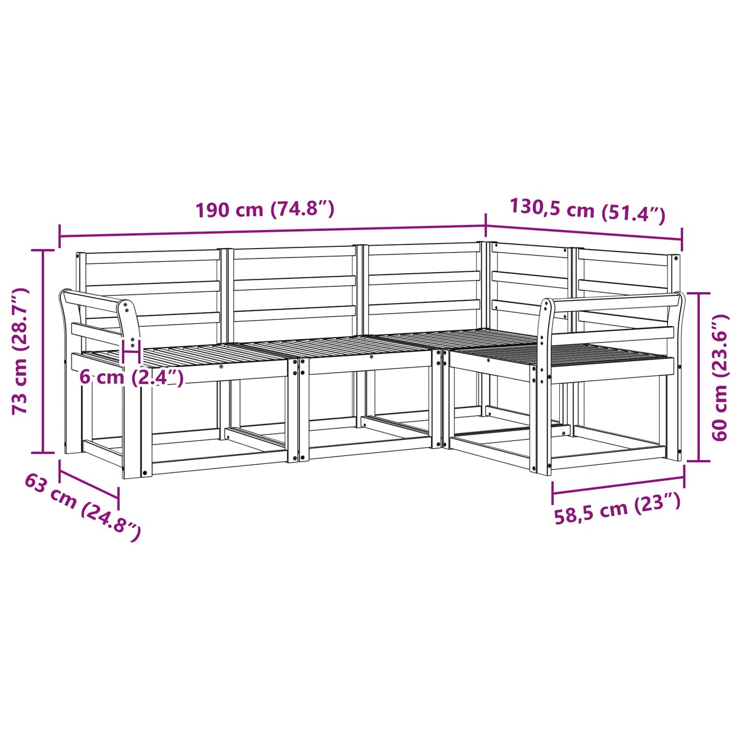 Utendørs sofa-sett 4 pcs Hvit 190 x 130,5 x 73 cm