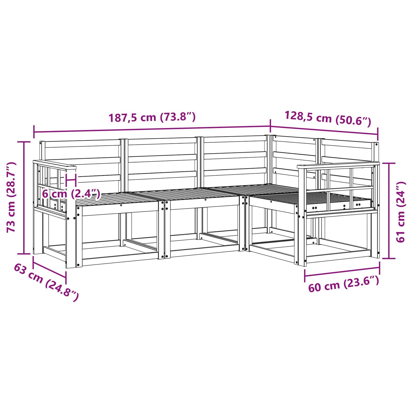 Utendørs sofa-sett 4 pcs Hvit 187,5 x 128,5 x 73 cm