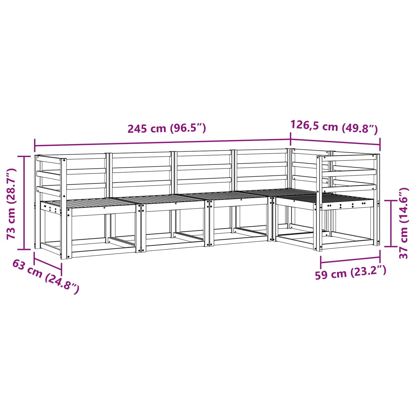Utendørs sofa-sett 5 stk. Hvit Solid akasietre