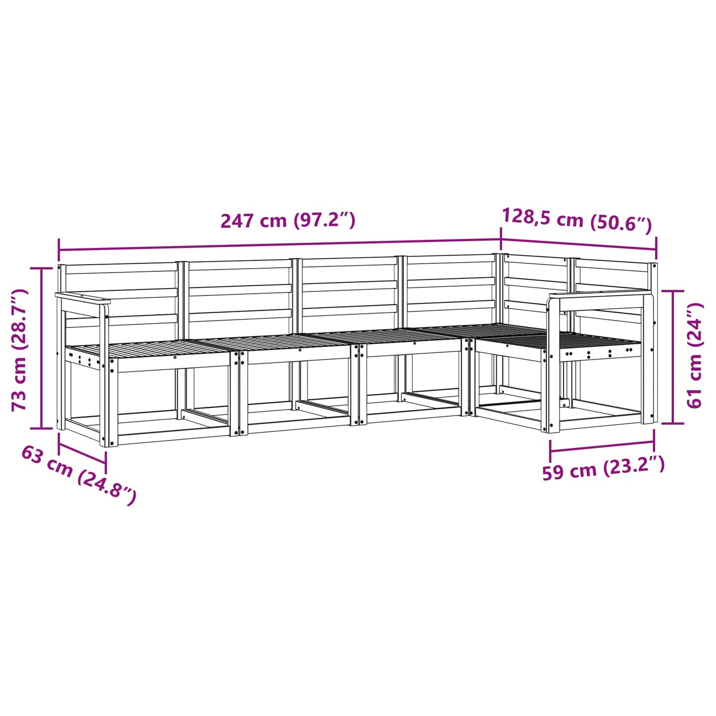 Utendørs sofa-sett 5 pcs Hvit Solid akasietre