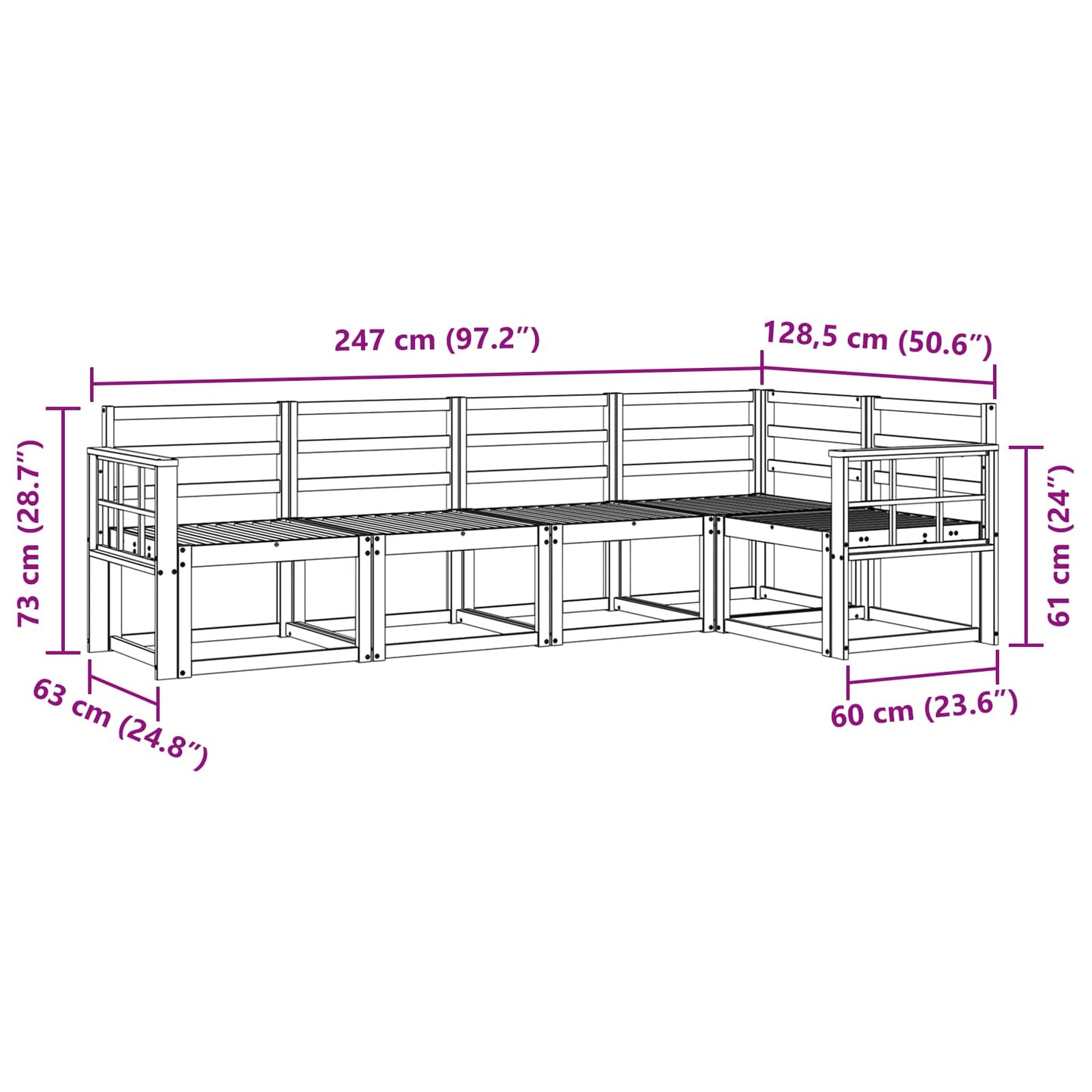 Utendørs sofa-sett 5 pcs Hvit Solid akasietre
