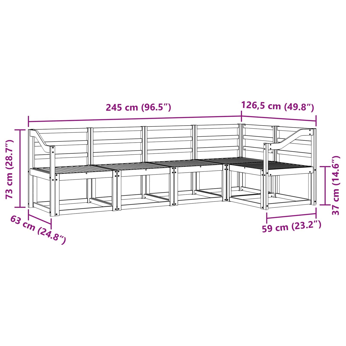 Utendørs sofa-sett 5 pcs Hvit Solid akasietre