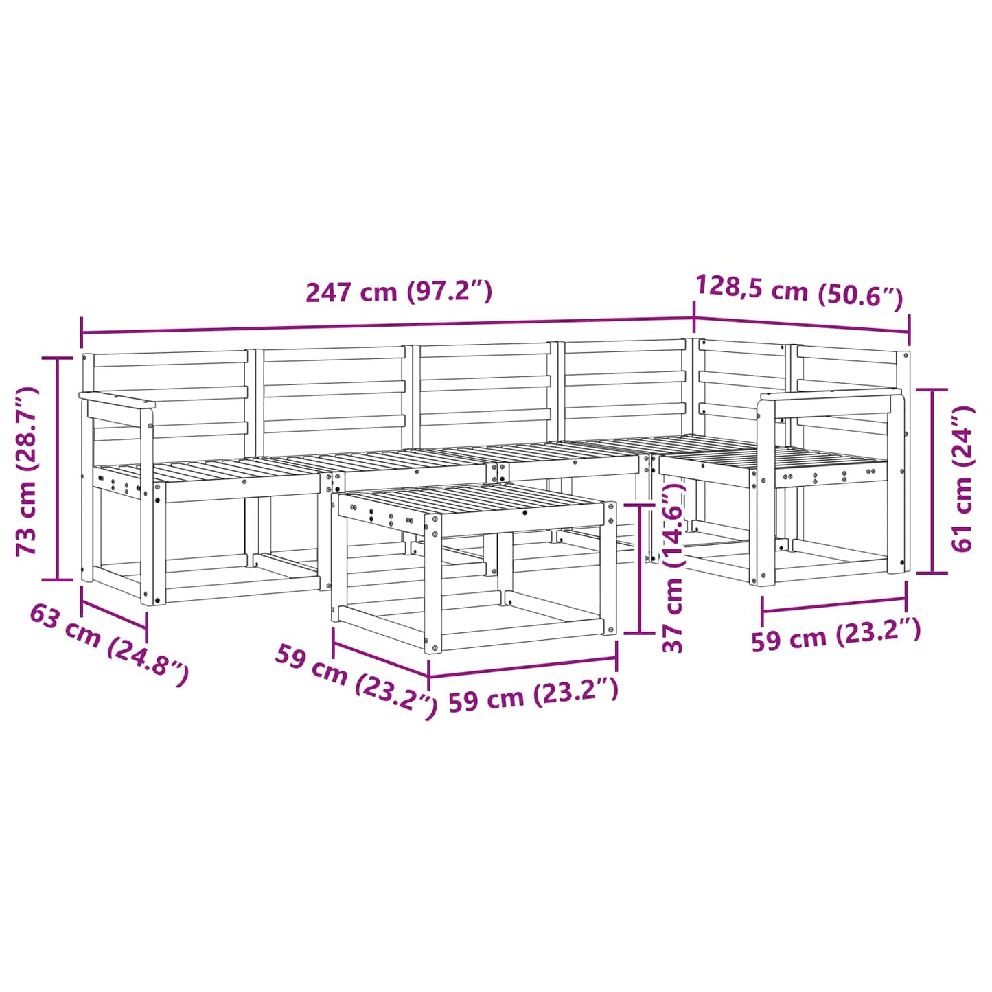 Utendørs sofa-sett 6 pcs Hvit Solid akasietre