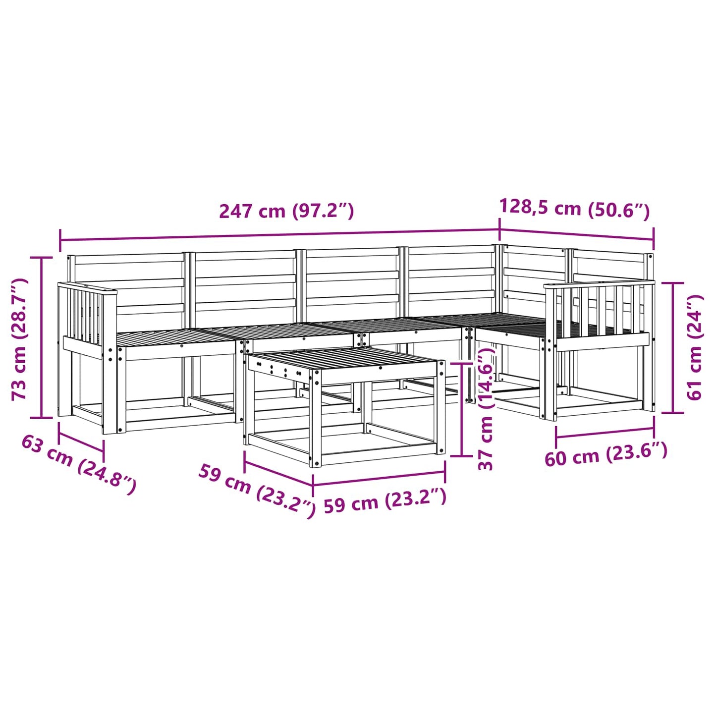 Utendørs sofa-sett 6 stk. Hvit Solid akasietre