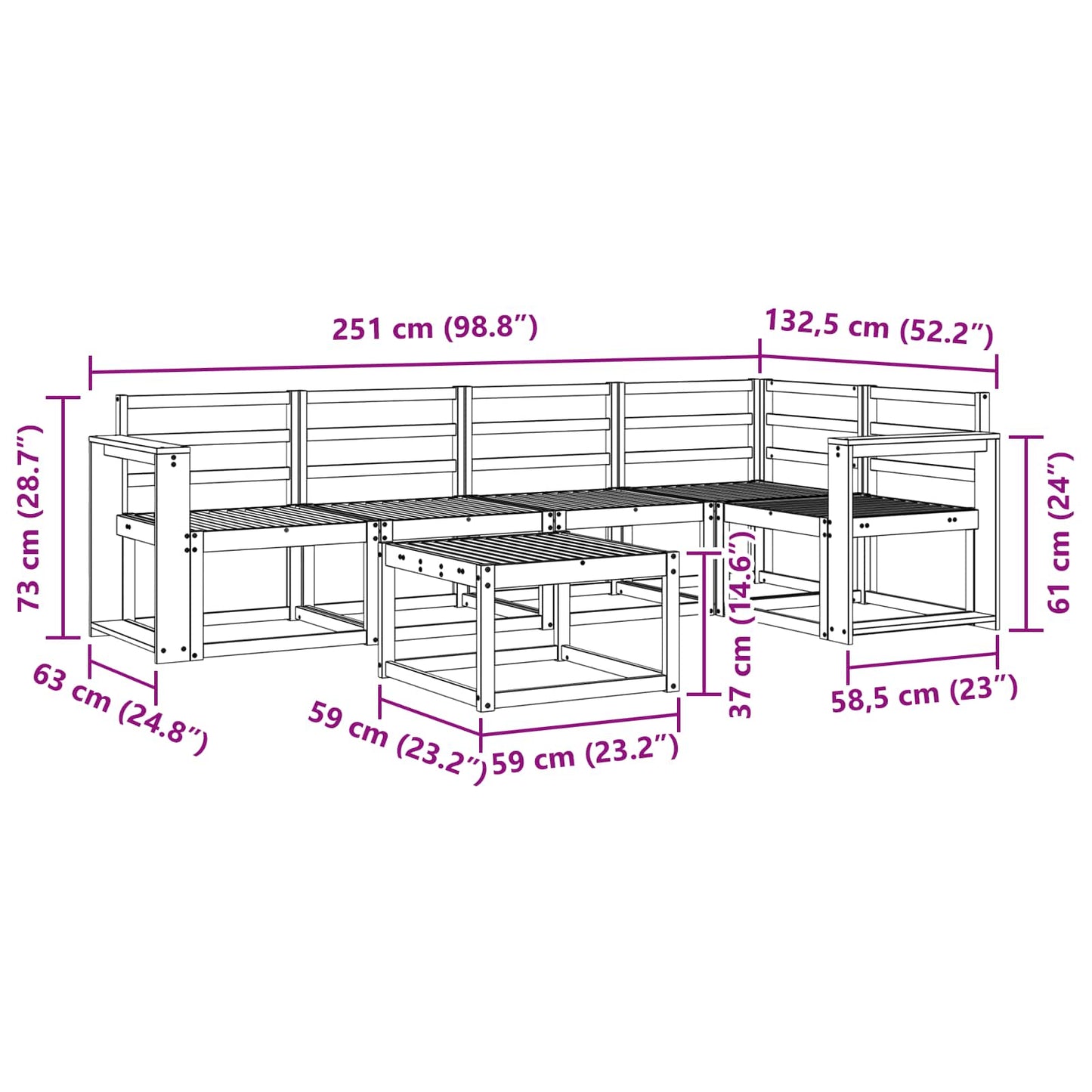 Utendørs sofa-sett 6 pcs Hvit Solid akasietre