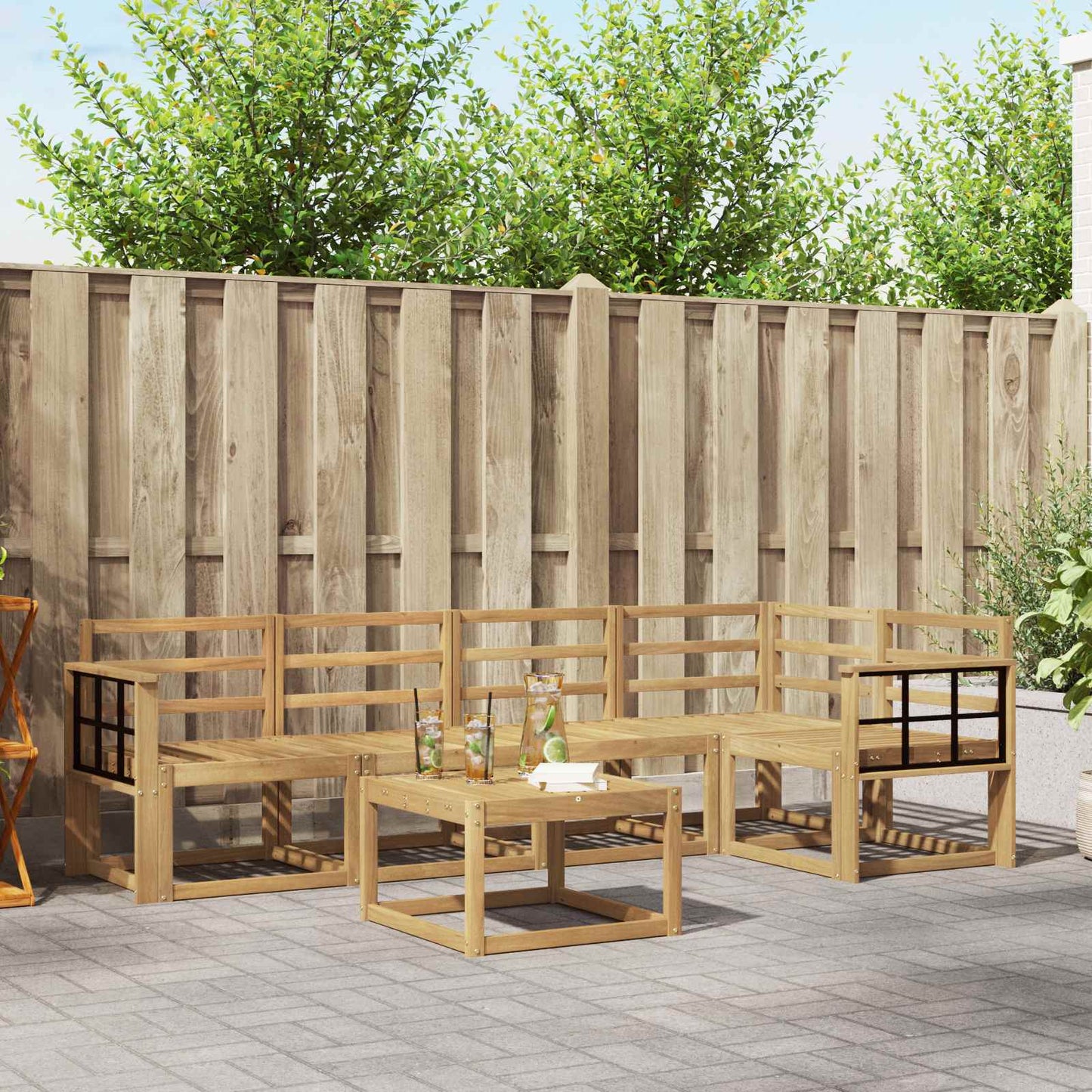 Utendørs sofa-sett 6 pcs Hvit Solid akasietre