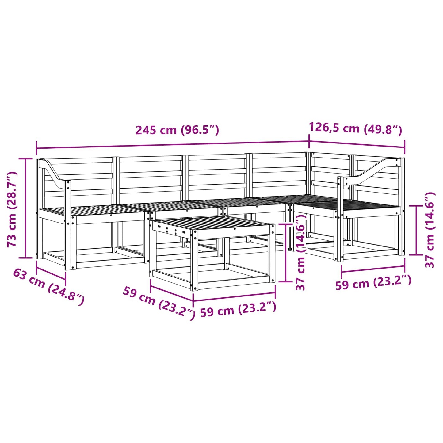 Utendørs sofa-sett 6 pcs Hvit Solid akasietre