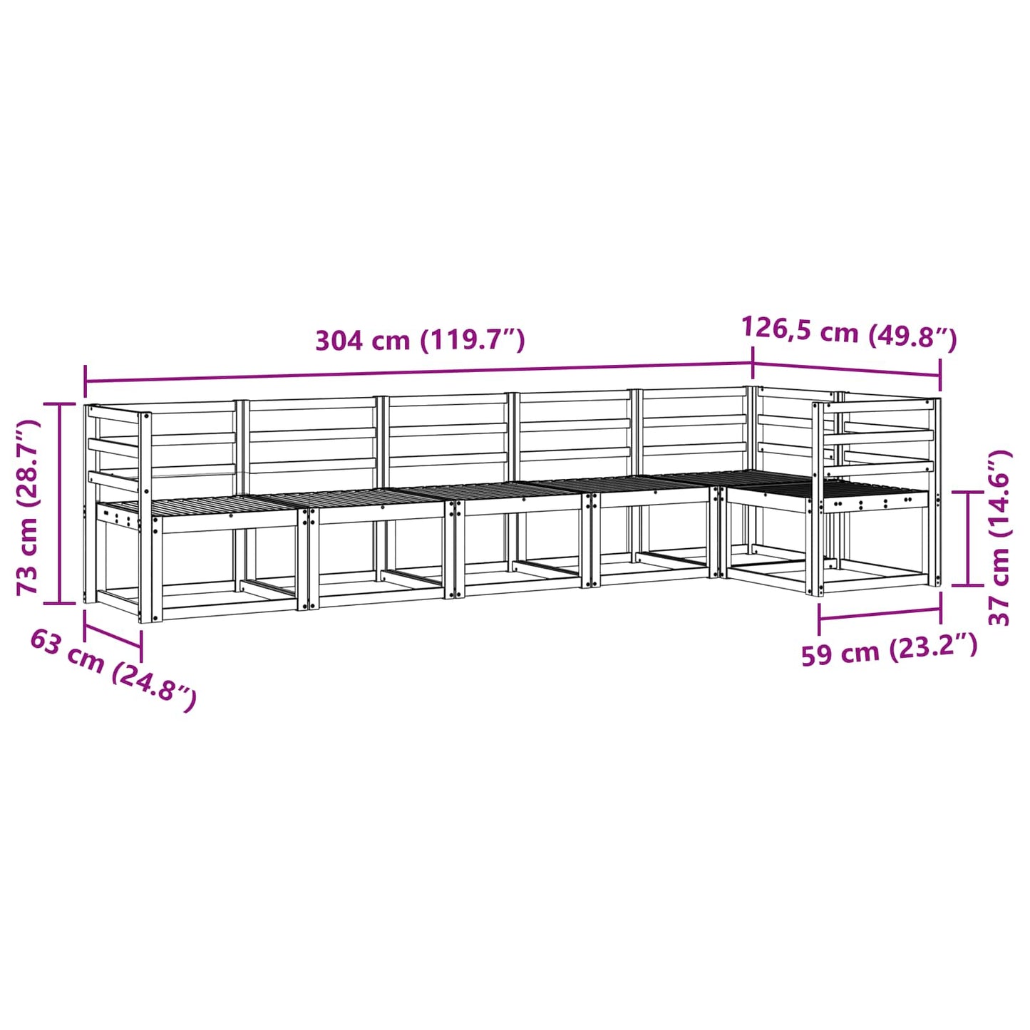 Utendørs sofa-sett 6 pcs Hvit Solid akasietre