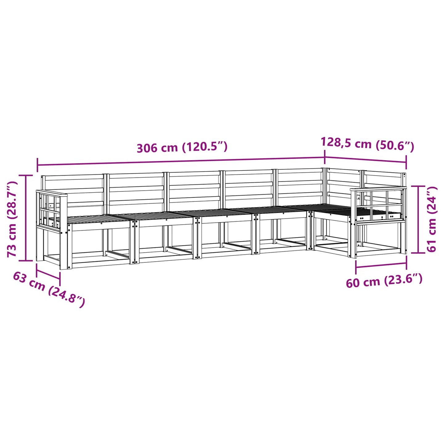 Utendørs sofa-sett 6 pcs Hvit Solid akasietre