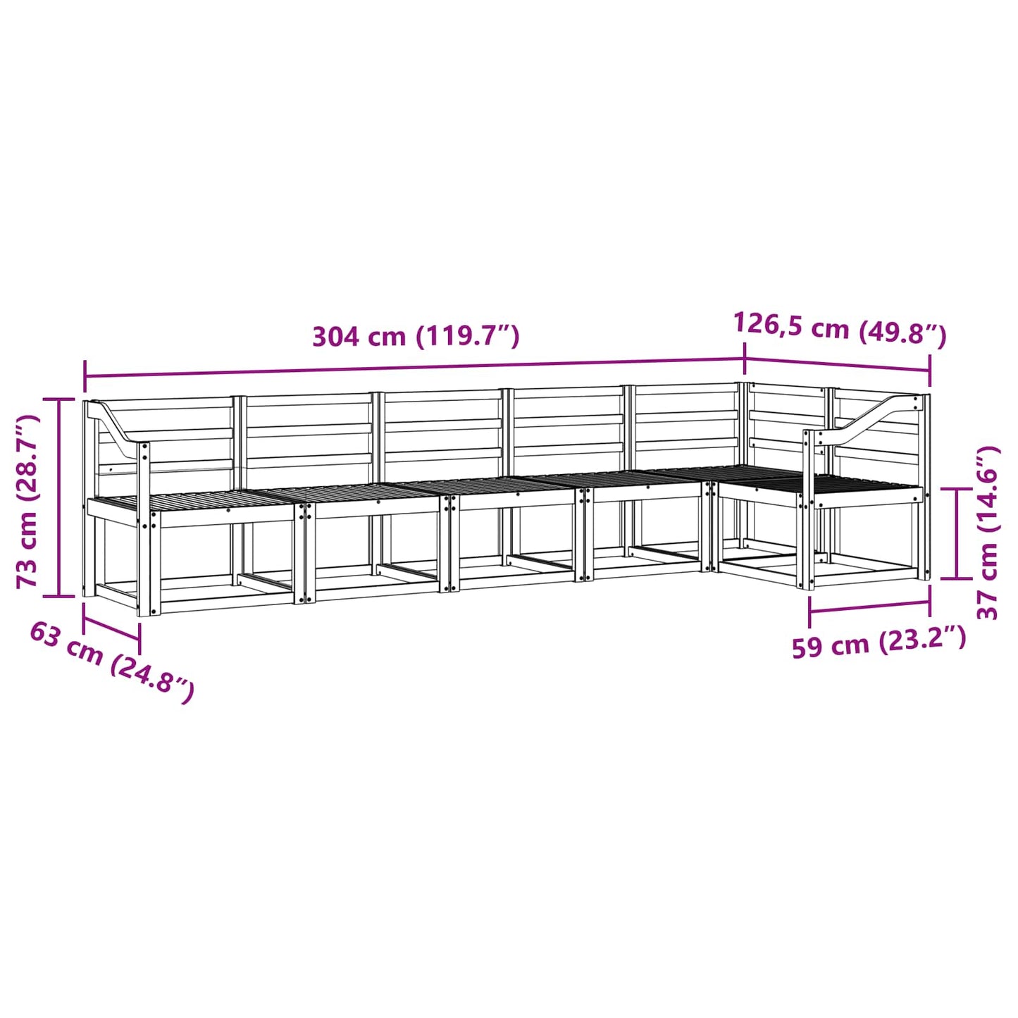 Utendørs sofa-sett 6 pcs Hvit Solid akasietre