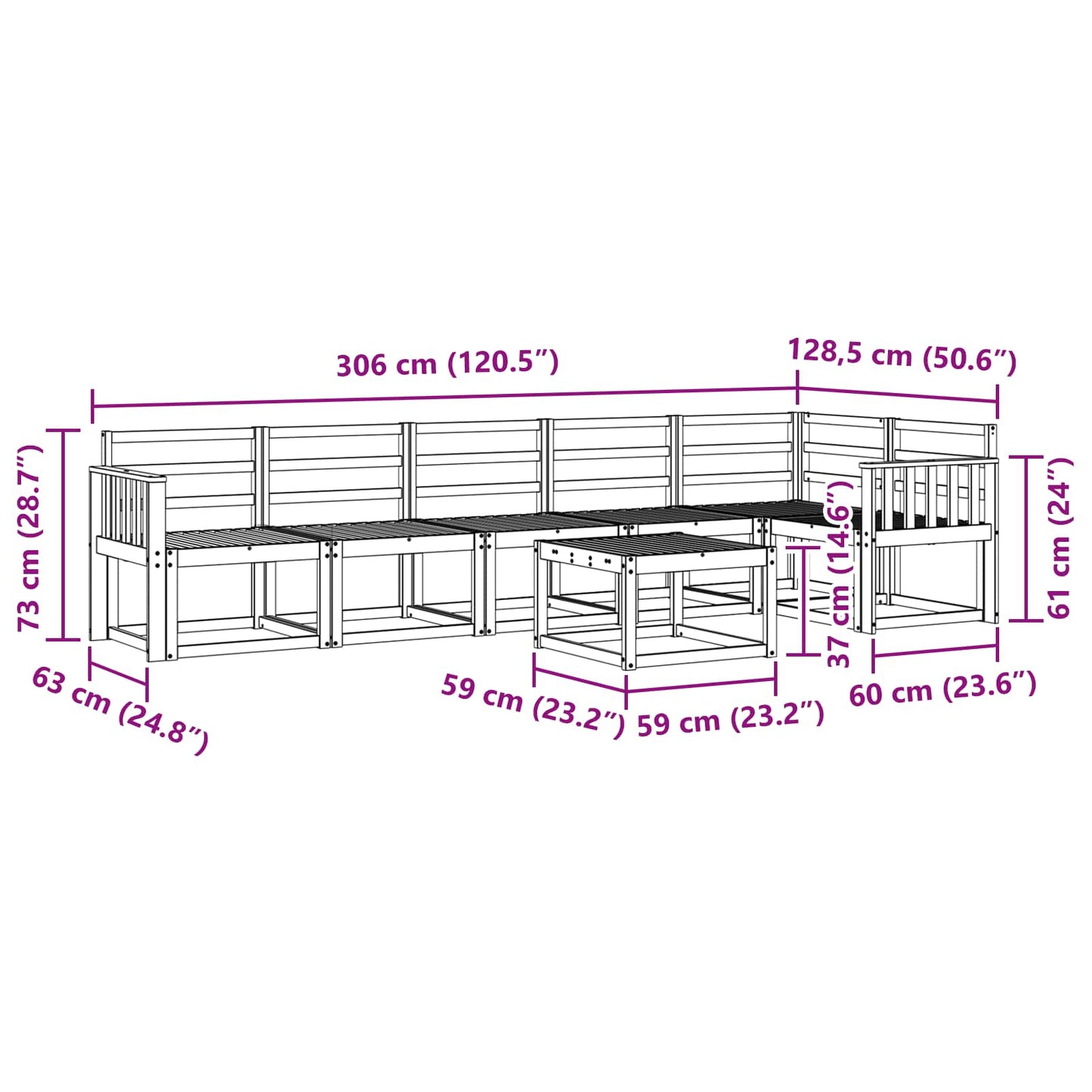 Utendørs sofa-sett 7 pcs Hvit Solid akasietre