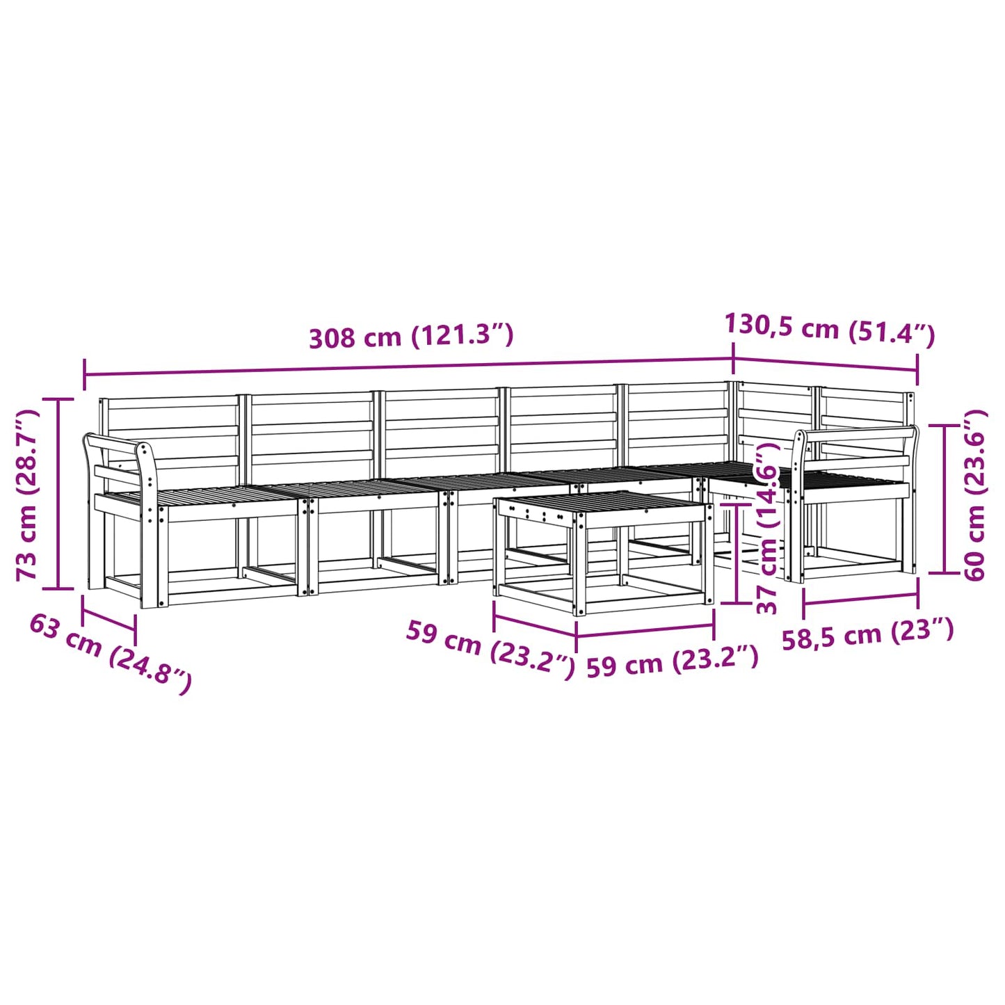 Utendørs sofa-sett 7 pcs Hvit Solid akasietre