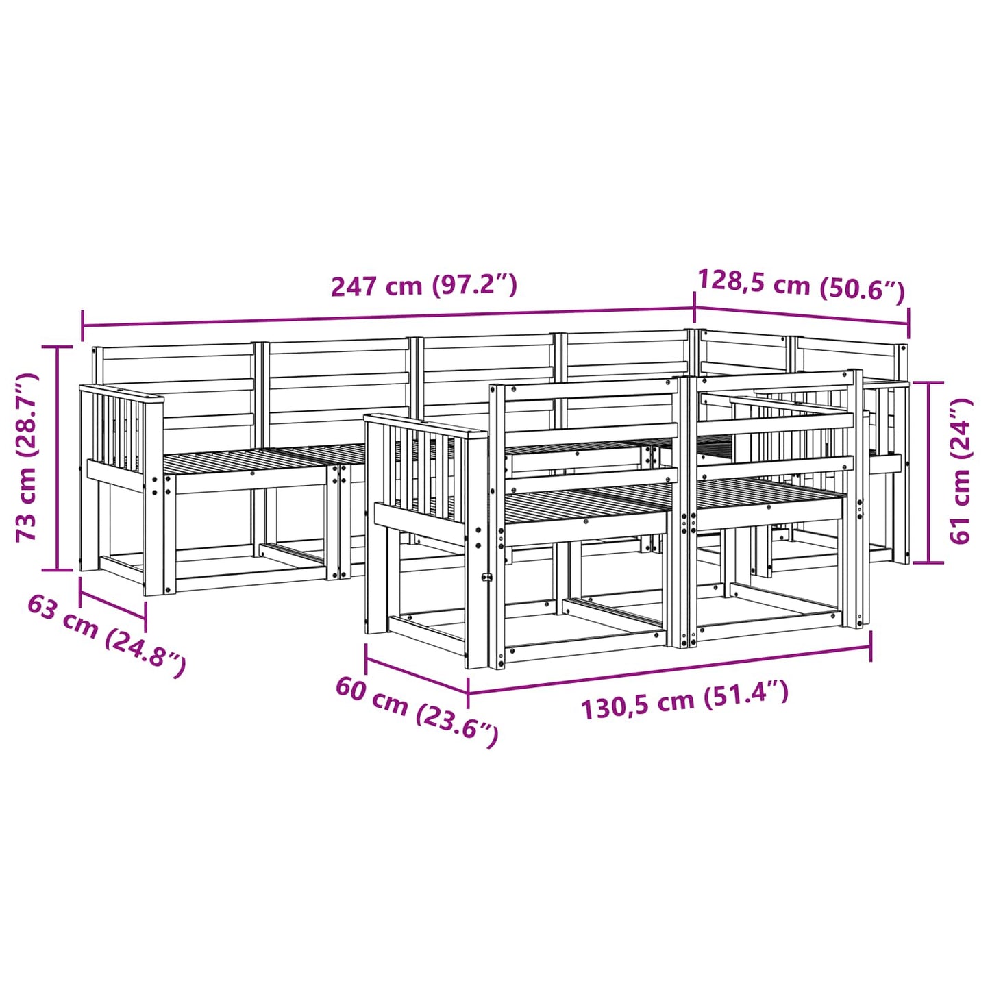 Utendørs sofa-sett 7 pcs Hvit Solid akasietre
