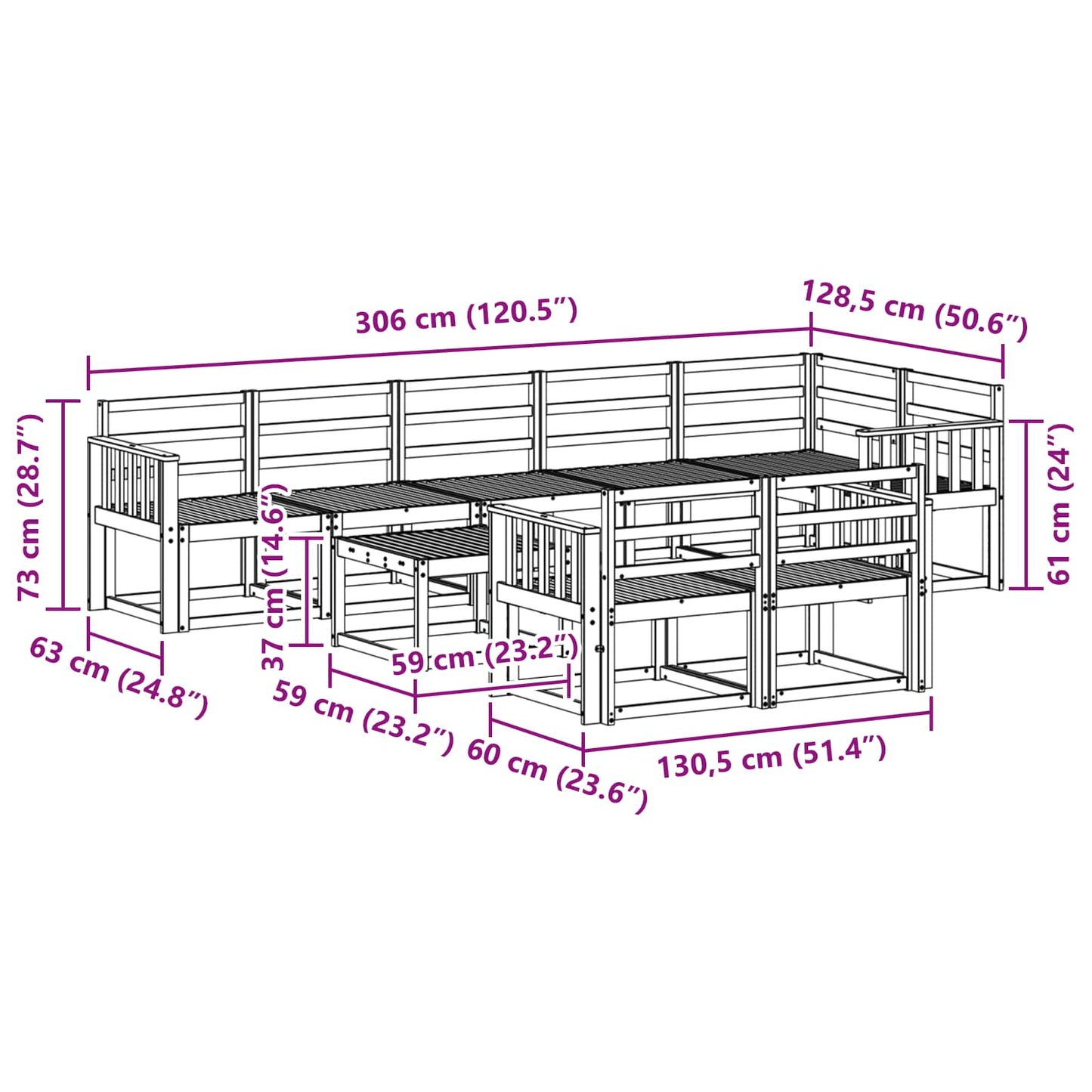 Utendørs sofa-sett 9 pcs Hvit Solid akasietre