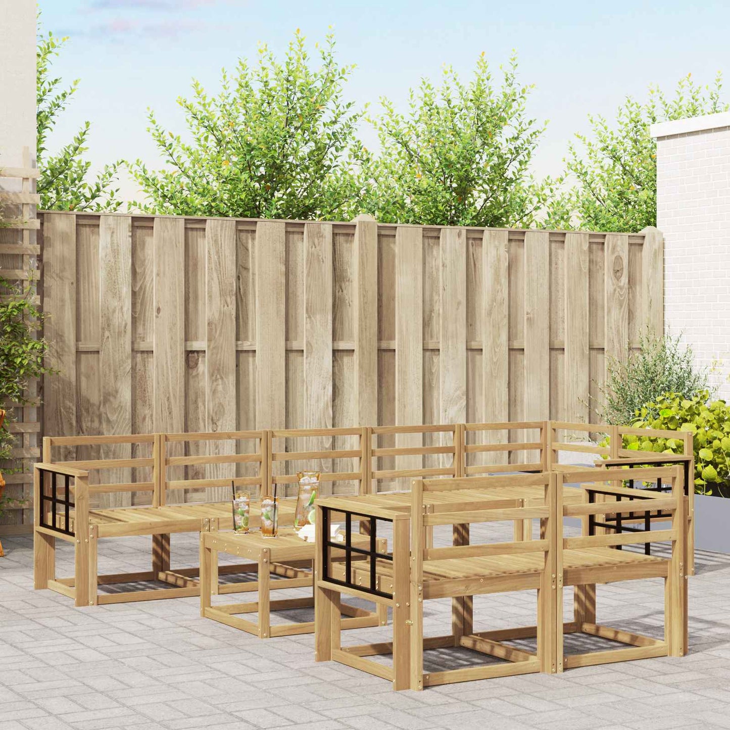 Utendørs sofa-sett 9 pcs Hvit Solid akasietre