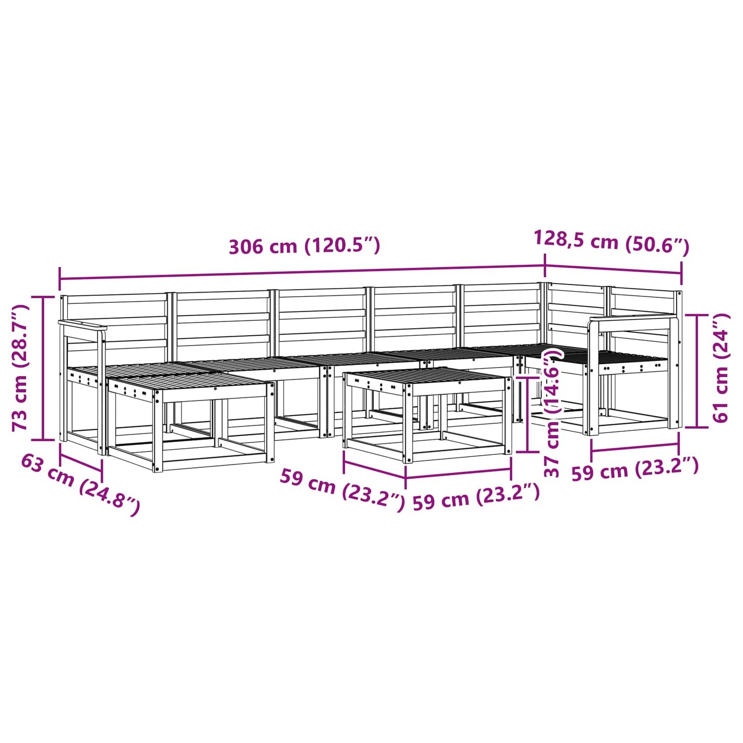 Utendørs sofa-sett 8 pcs Hvit Solid akasietre