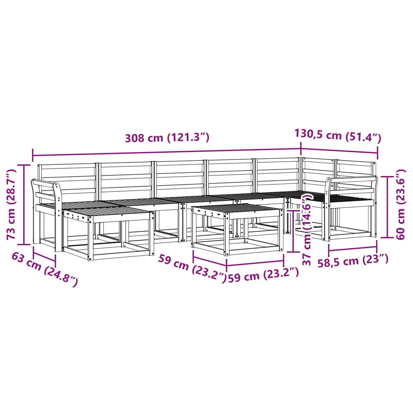 Utendørs sofa-sett 8 pcs Hvit Solid akasietre