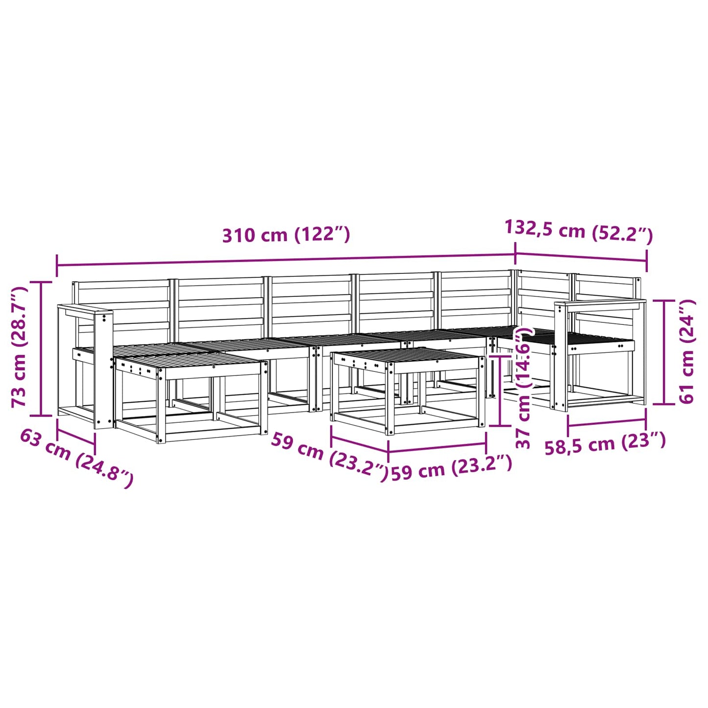Utendørs sofa-sett 8 pcs Hvit Solid akasietre