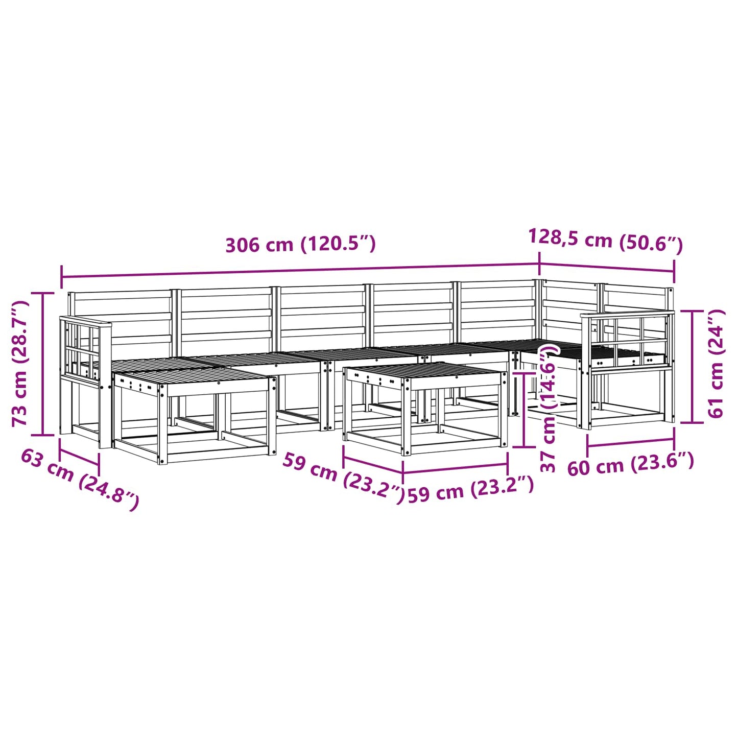 Utendørs sofa-sett 8 pcs Hvit Solid akasietre