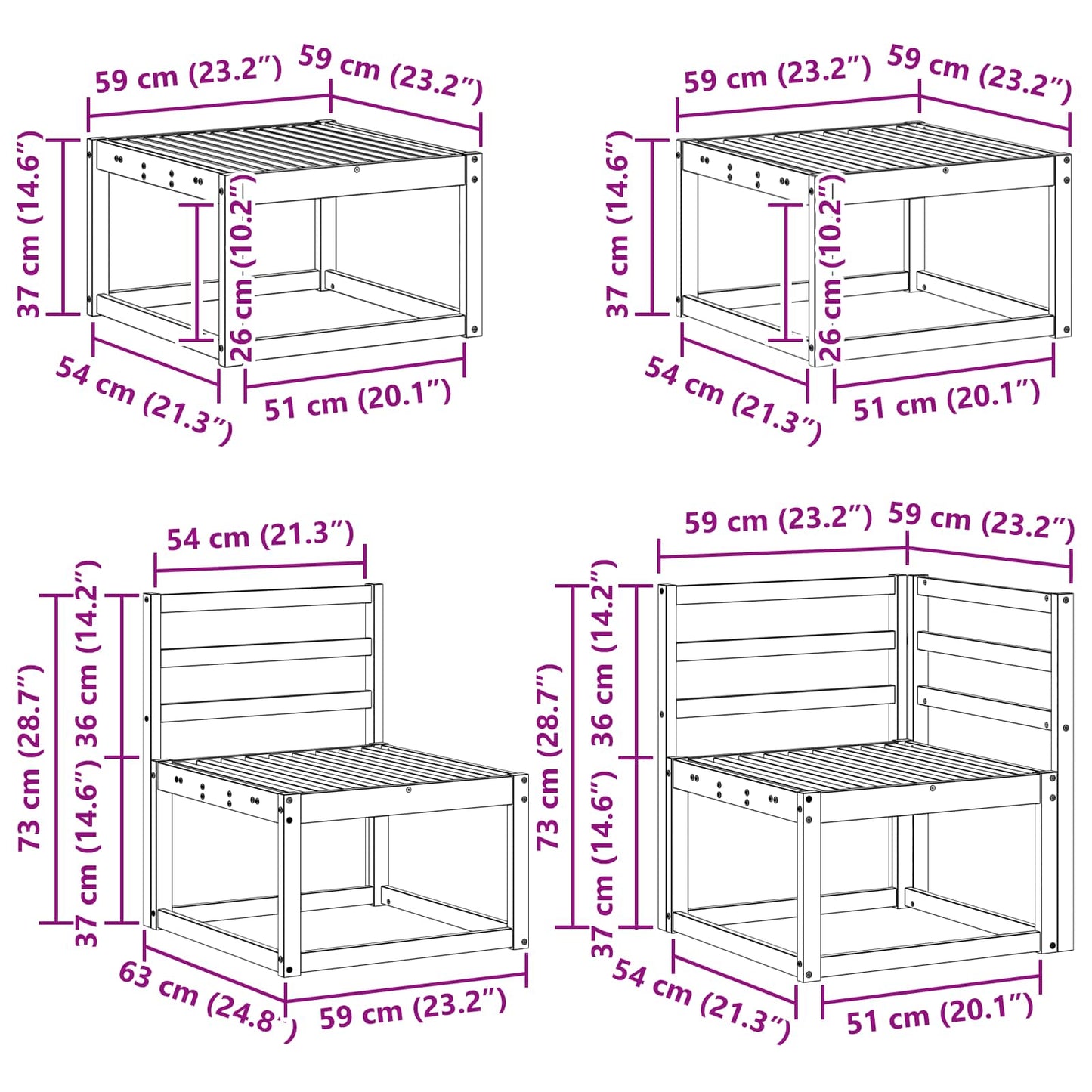 Utendørs sofa-sett 8 pcs Hvit Solid akasietre