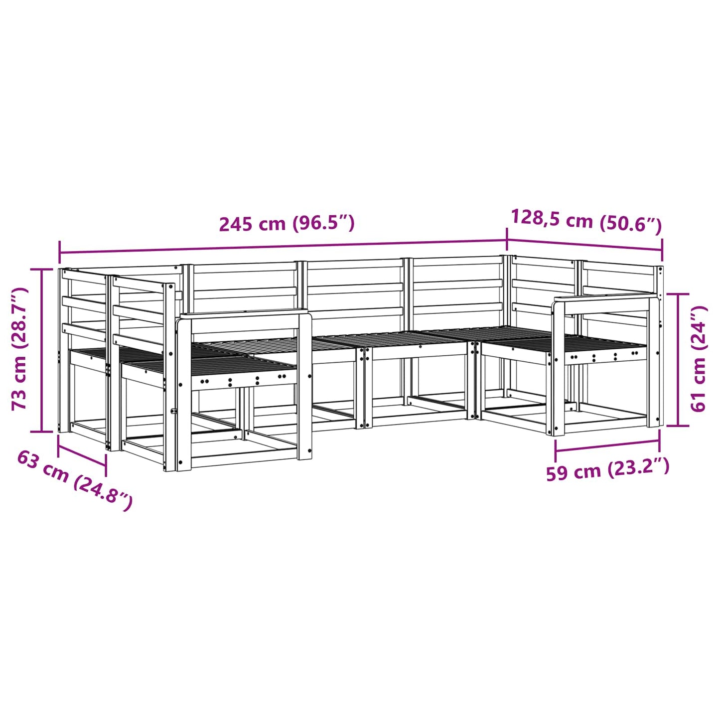 Utendørs sofa-sett 6 pcs Hvit Solid akasietre