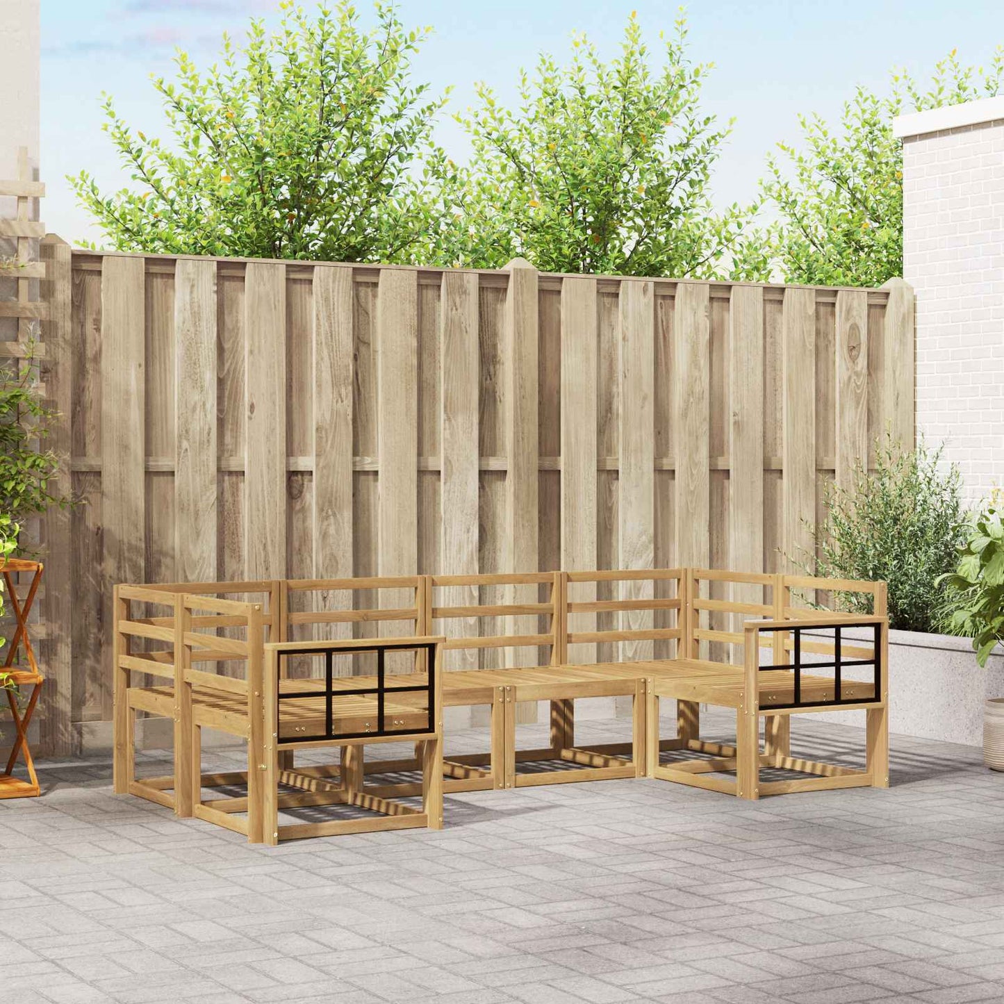 Utendørs sofa-sett 6 pcs Hvit Solid akasietre
