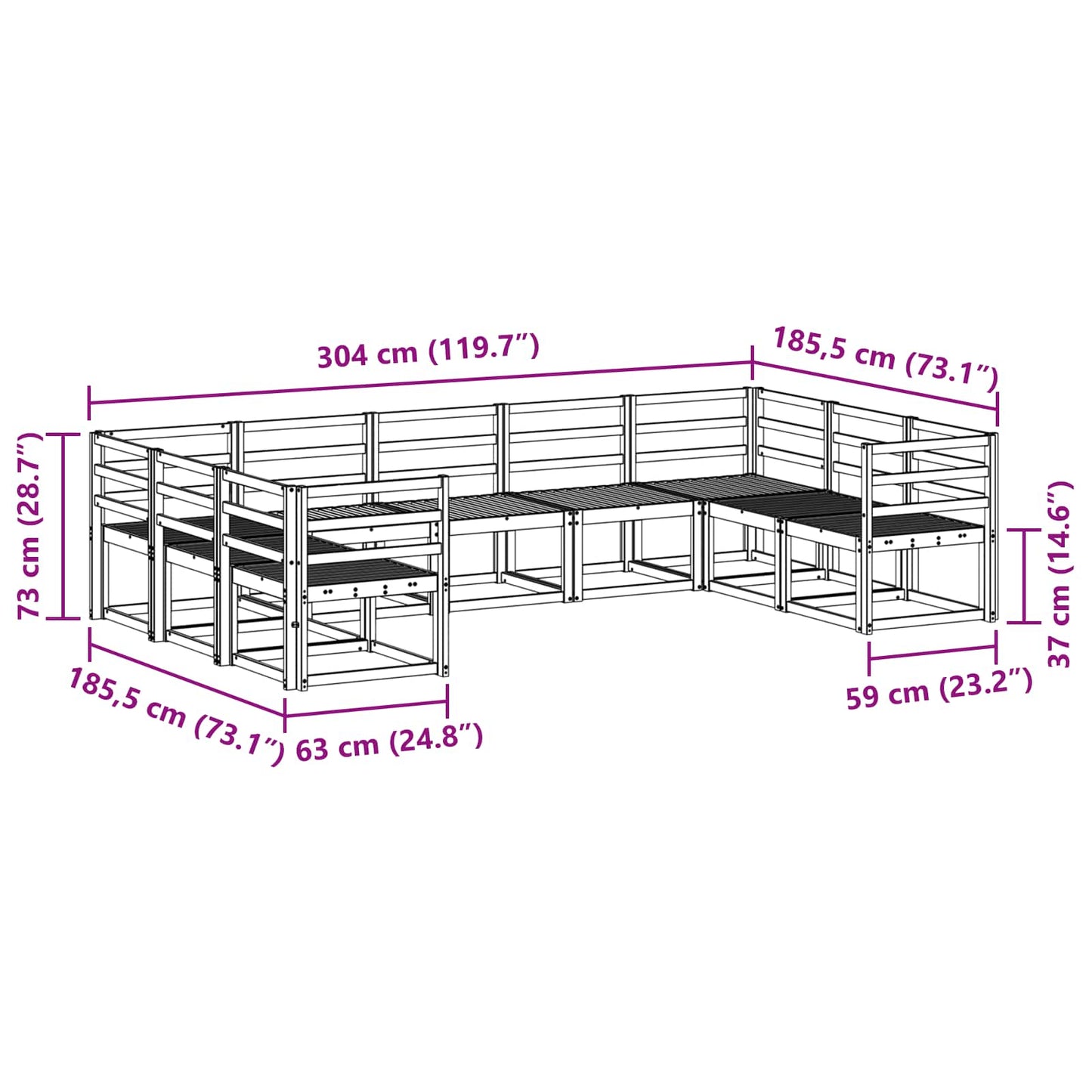 Utendørs sofa-sett 9 pcs Hvit Solid akasietre