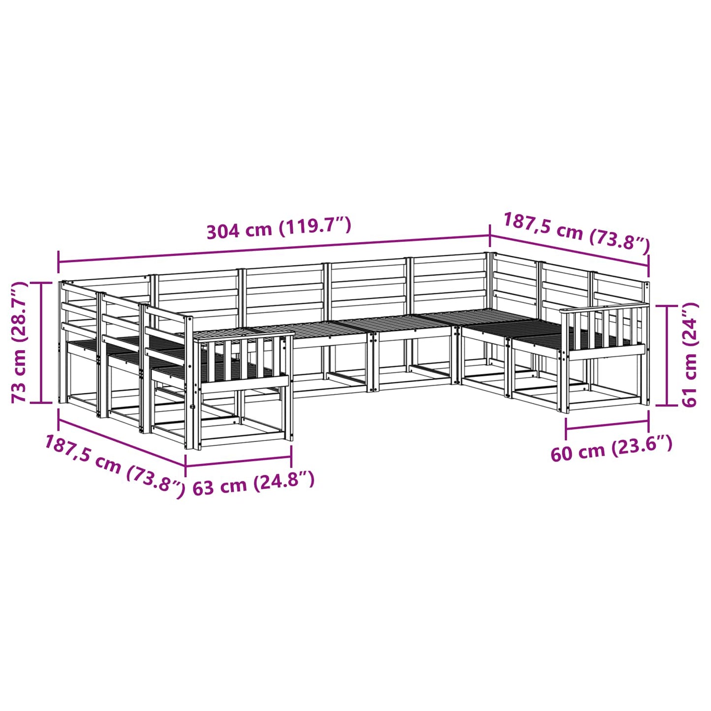Utendørs sofa-sett 9 pcs Hvit Solid akasietre