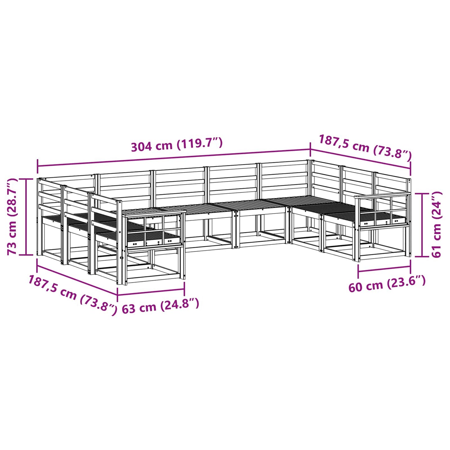 Utendørs sofa-sett 9 pcs Hvit Solid akasietre