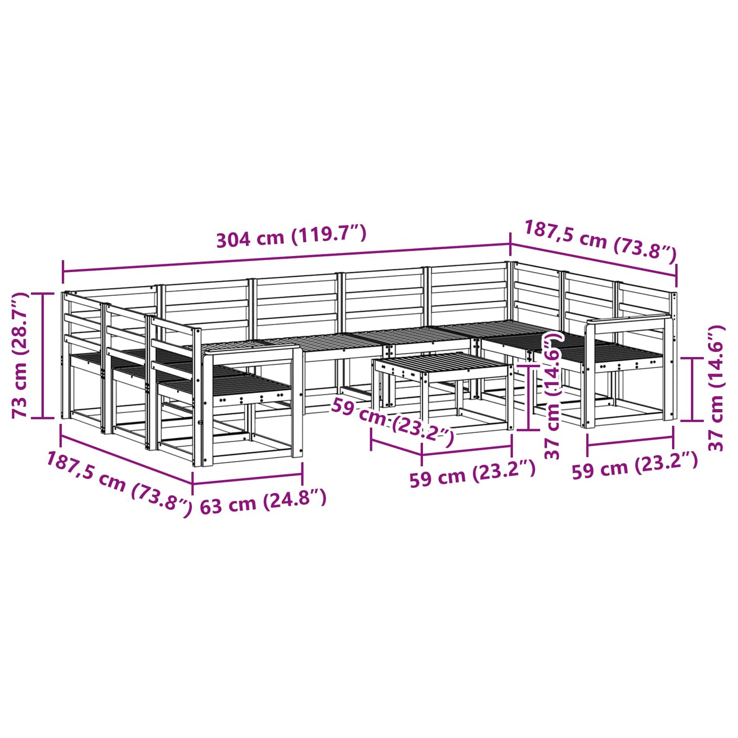 Utendørs sofa-sett 10 pcs Hvit Solid akasietre
