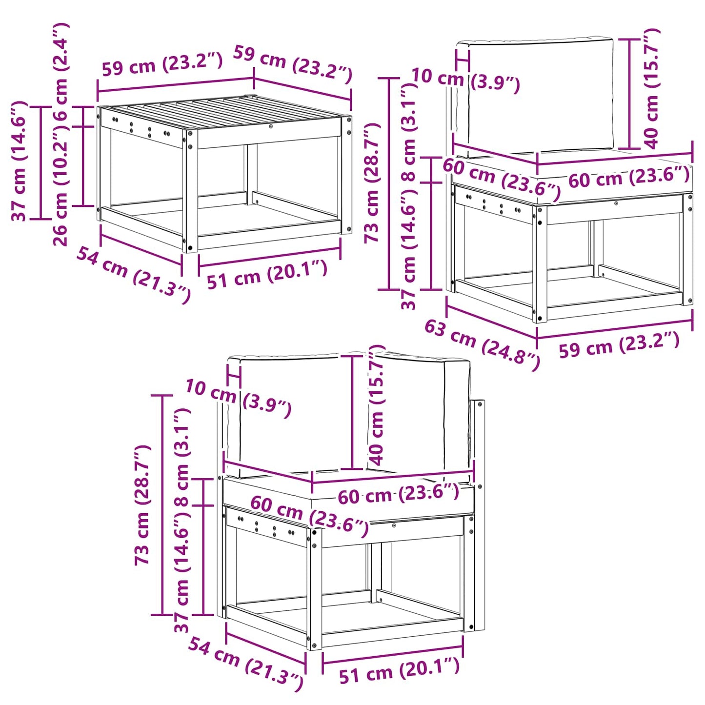 Utendørs sofa-sett 10 pcs Hvit Solid akasietre