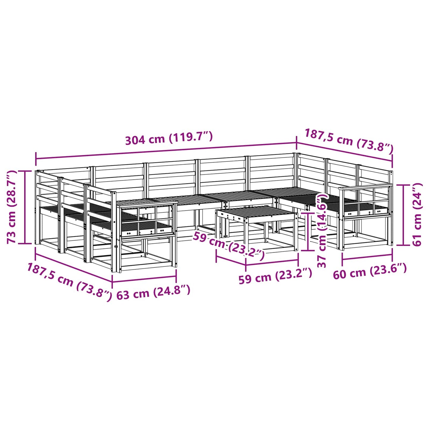 Utendørs sofa-sett 10 pcs Hvit Solid akasietre