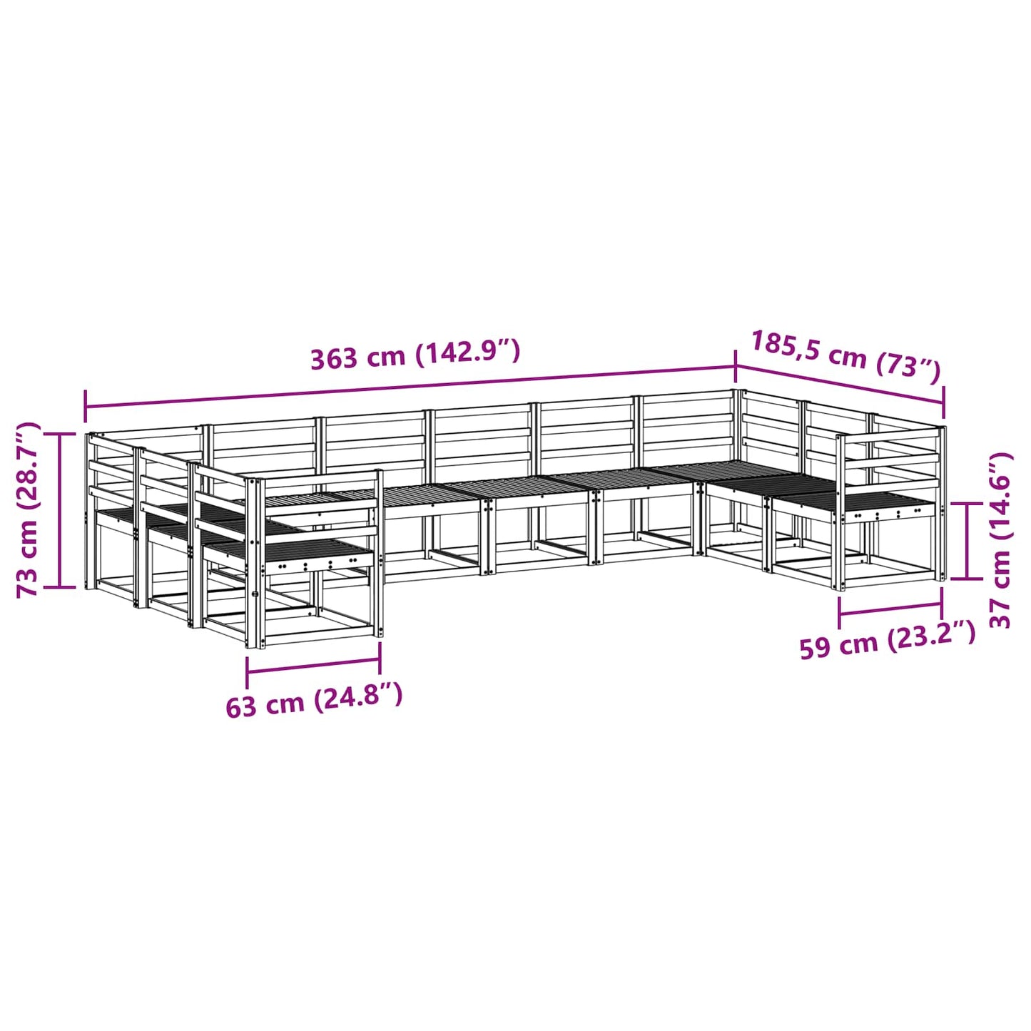 Utendørs sofa-sett 10 pcs Hvit Solid akasietre