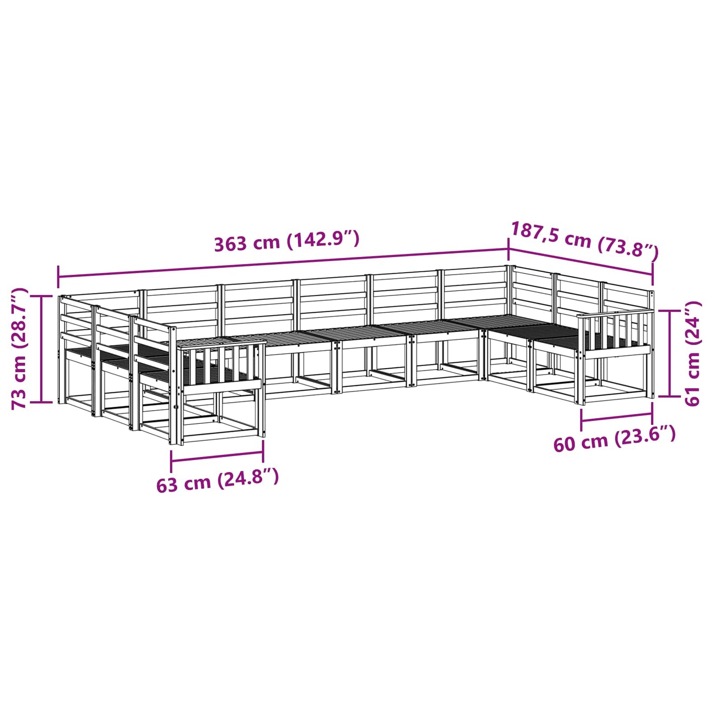 Utendørs sofa-sett 10 pcs Hvit Solid akasietre