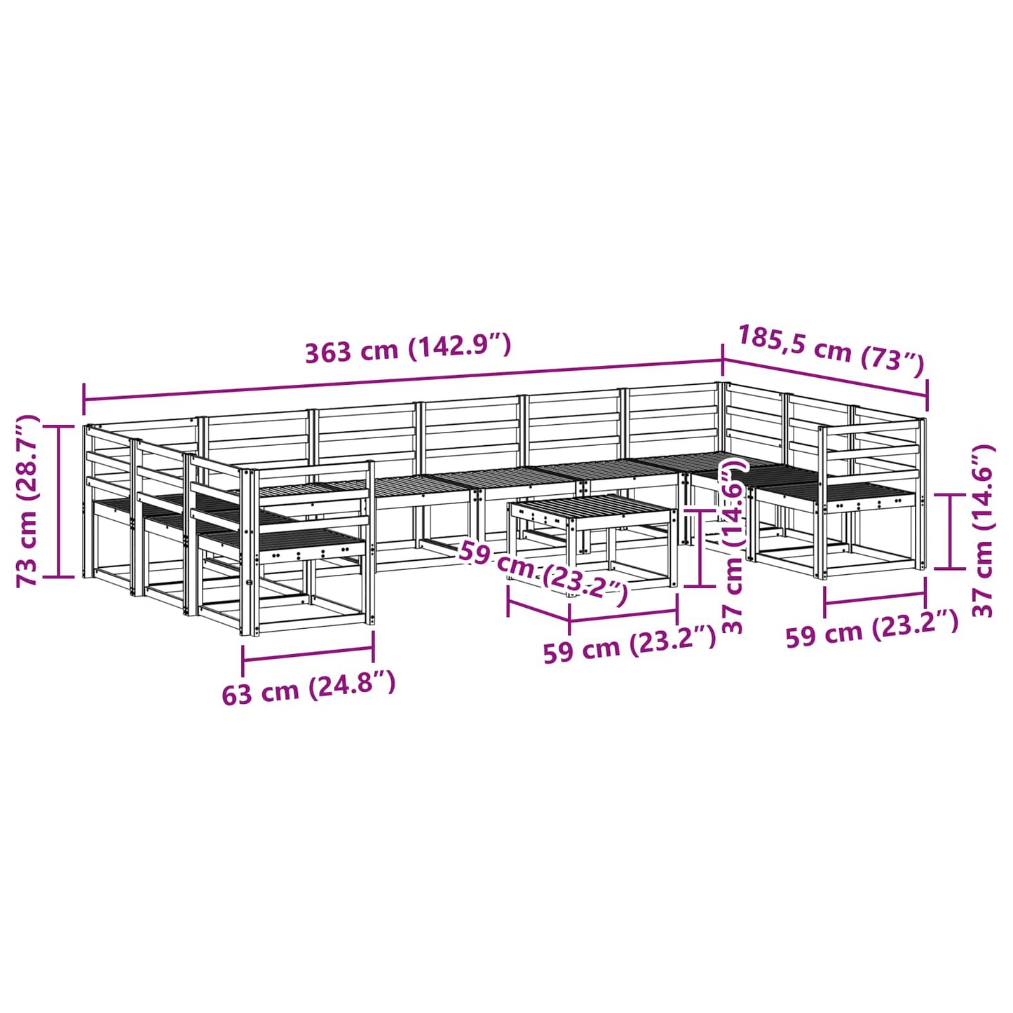 Utendørs sofa-sett 11 pcs Hvit Solid akasietre