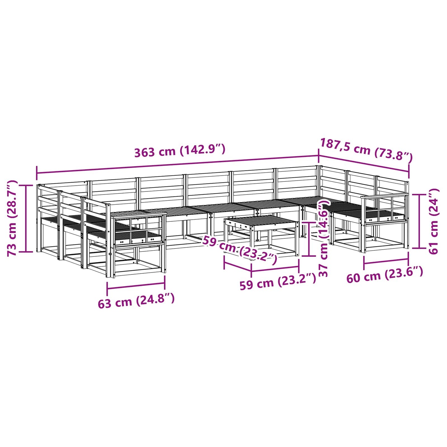 Utendørs sofa-sett 11 pcs Hvit Solid akasietre